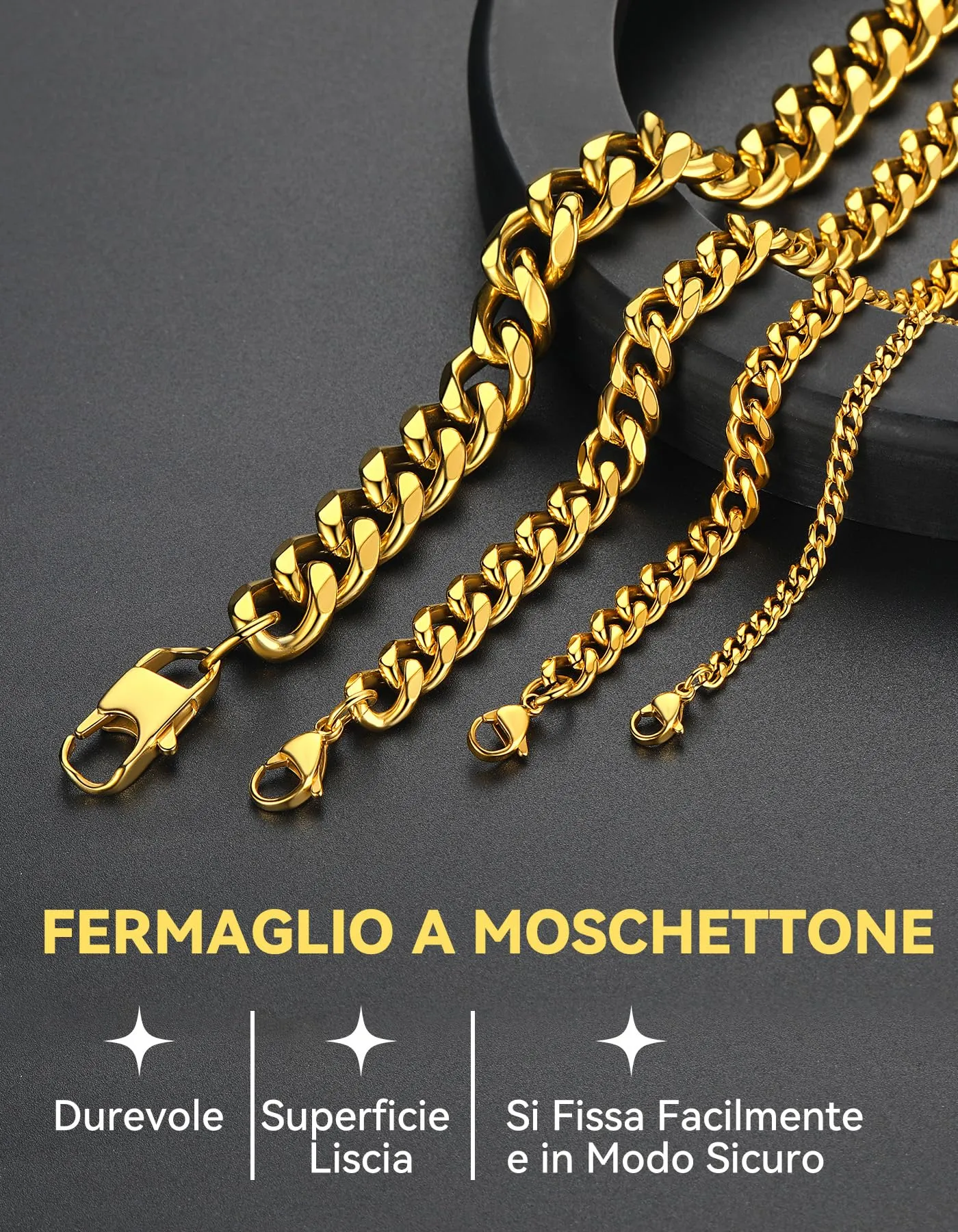 ChainsHouse Collana Catena Cubana in Acciaio Inox, 3mm, Oro - immagine 7