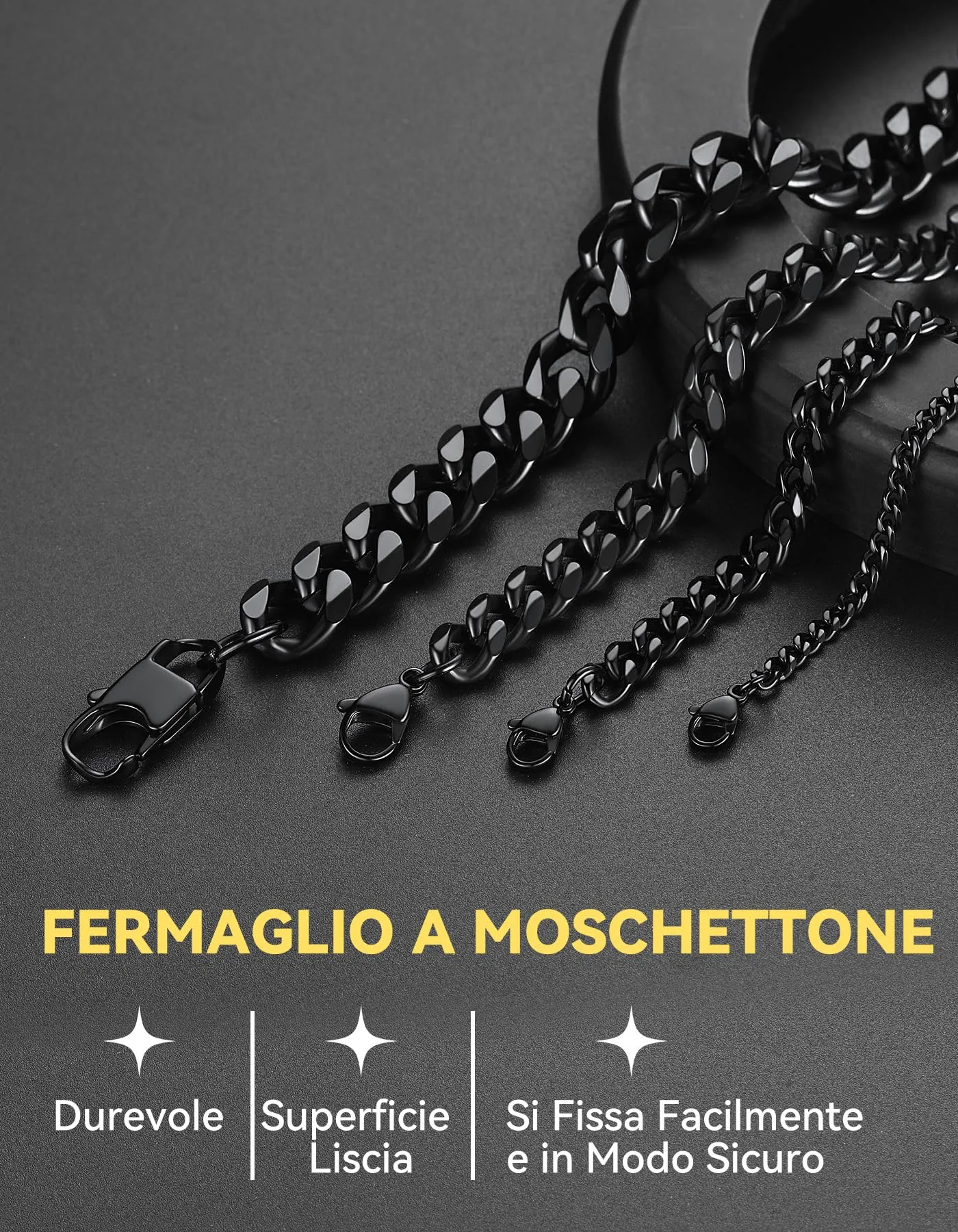 ChainsHouse Catena a Maglia Cubana in Acciaio Inossidabile per Uomo, 6 mm, 24 pollici, Nero - immagine 5