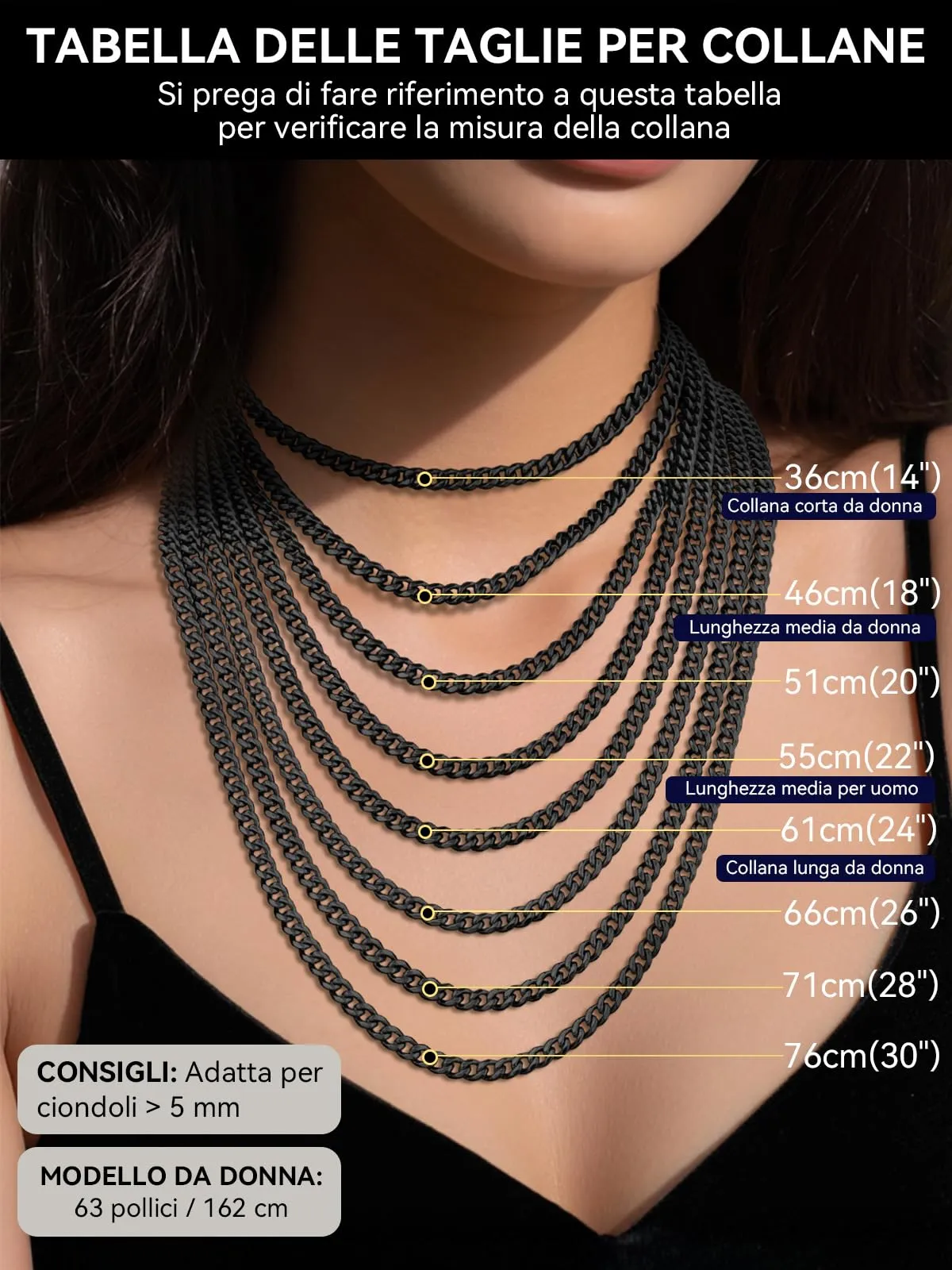 ChainsHouse Collana a maglia cubana in acciaio inossidabile nera, 3 mm, 24 pollici - immagine 7