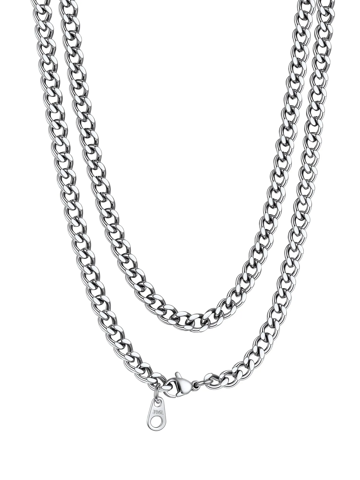 PROSTEEL Collana a Catena Cubana Uomo, 5 mm, 45 cm, Acciaio Inossidabile, Argento - immagine 1