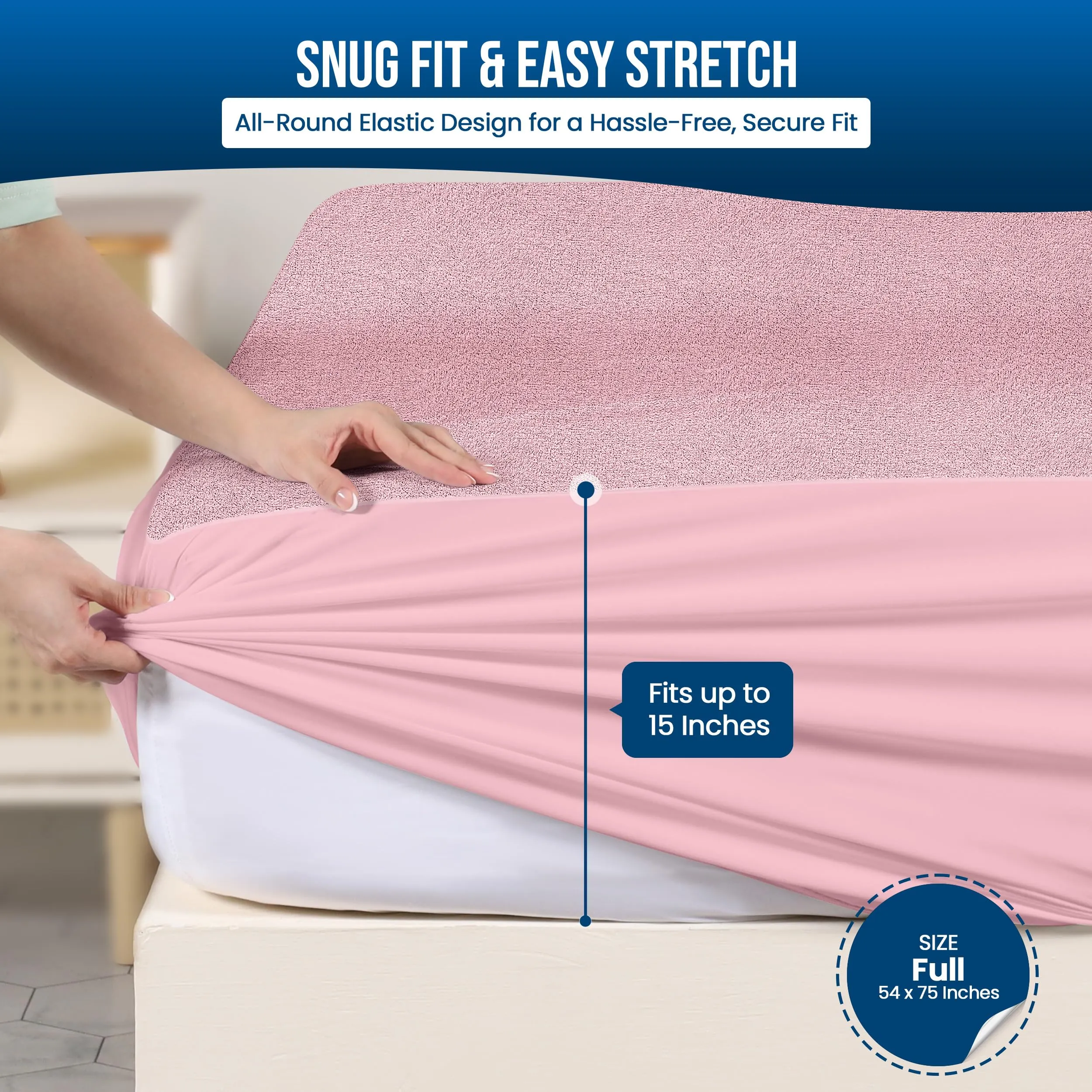 Utopia Bedding Coprimaterasso Impermeabile in Spugna, 200 g/m², Rosa - immagine 3