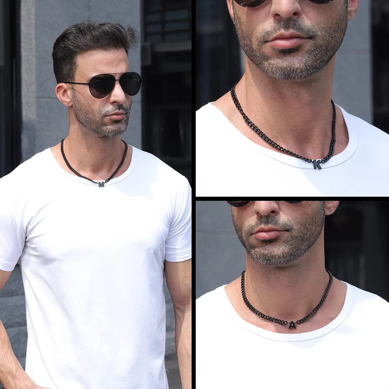 Esmoly Collana Uomo 316L Acciaio Inossidabile Cuban Chain 6.5mm con Lettera J, 18+2 Inches, Nero - immagine 5