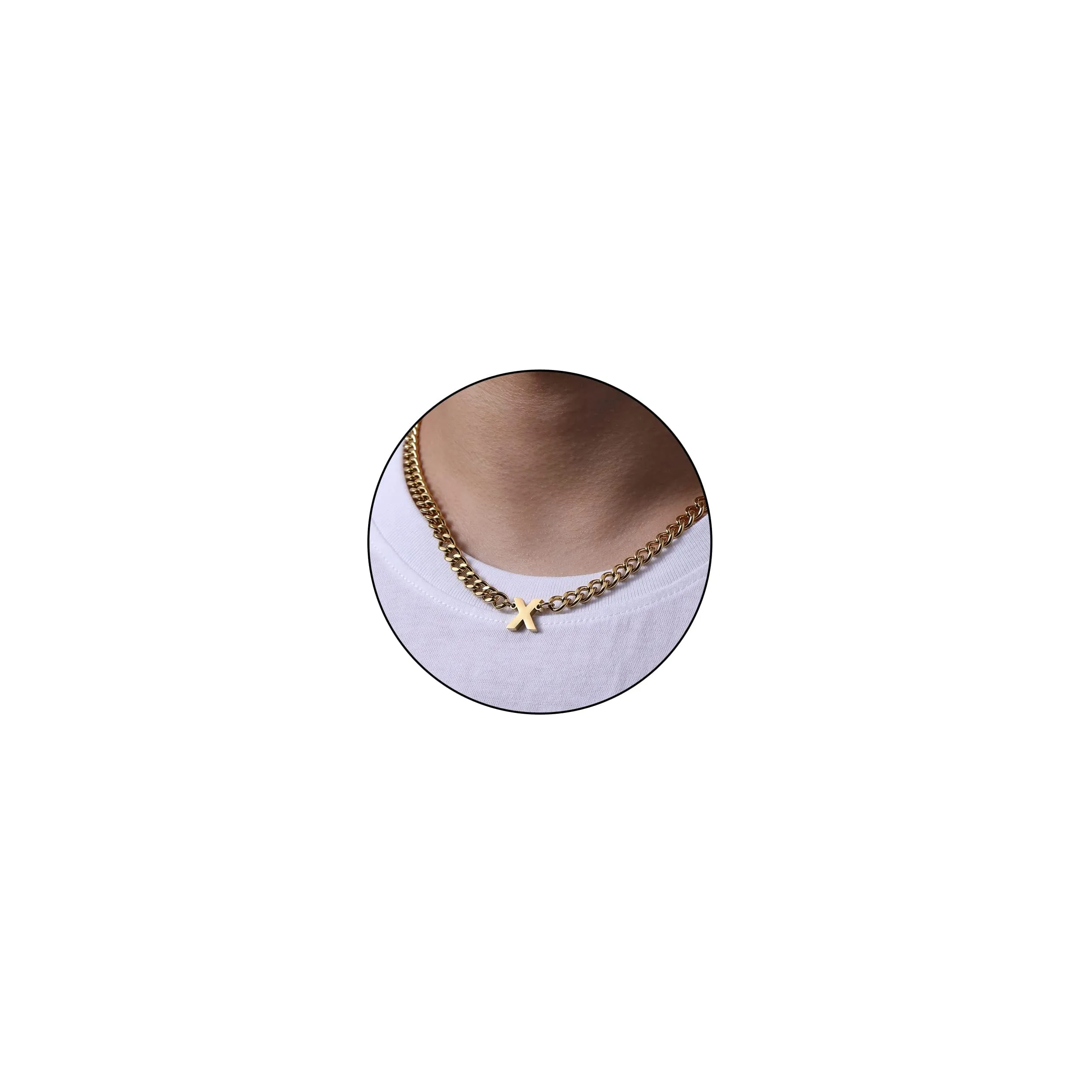 Esmoly Collana Uomo in Acciaio Inossidabile 316L, Cuban Chain 6.5mm con Lettere A-Z, 18+2 Pollici, Oro X - immagine 1