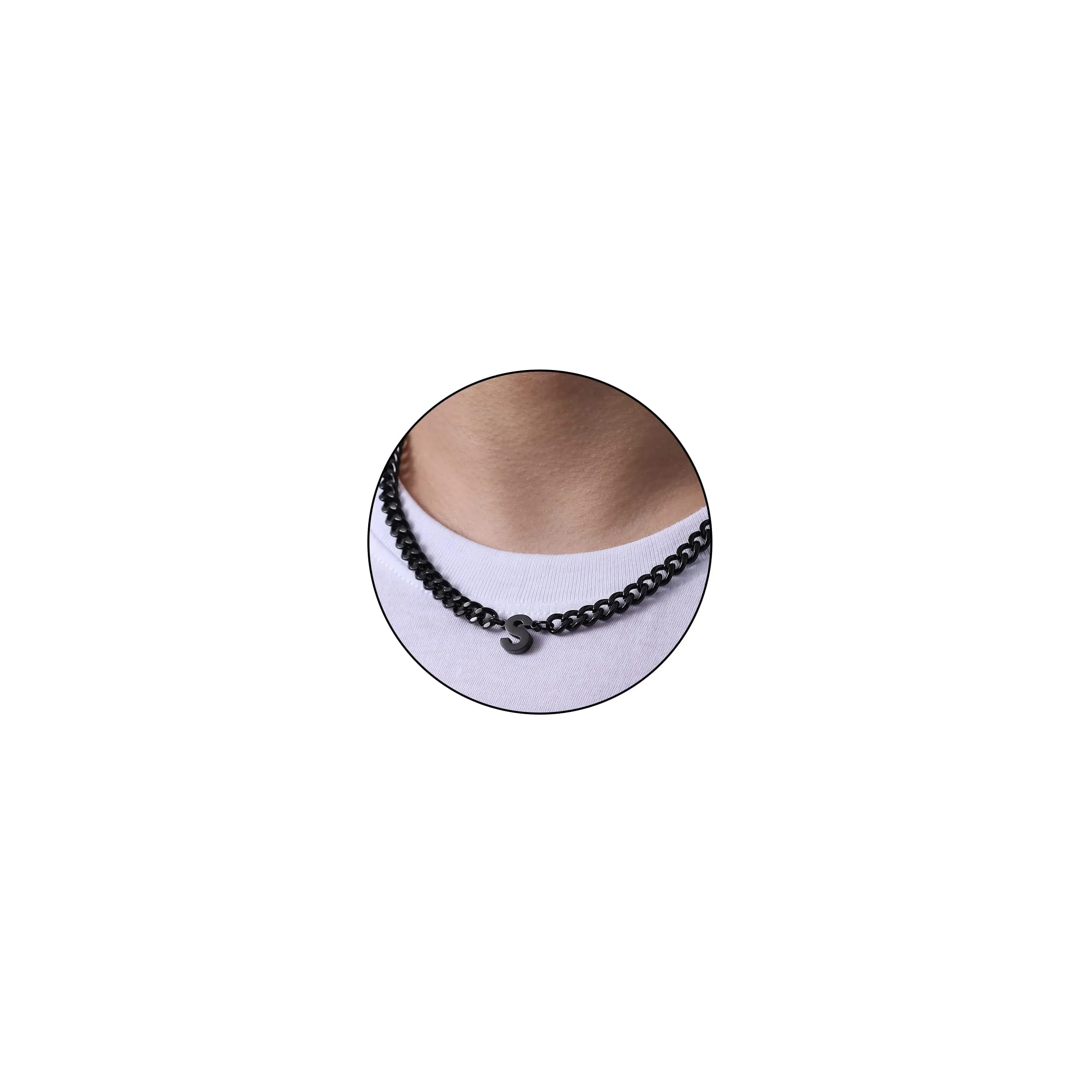 Esmoly Collana Uomo Cuban Chain con Lettere A-Z, 316L Acciaio Inossidabile, 6.5mm, 18+2 Pollici, Nero S - immagine 1