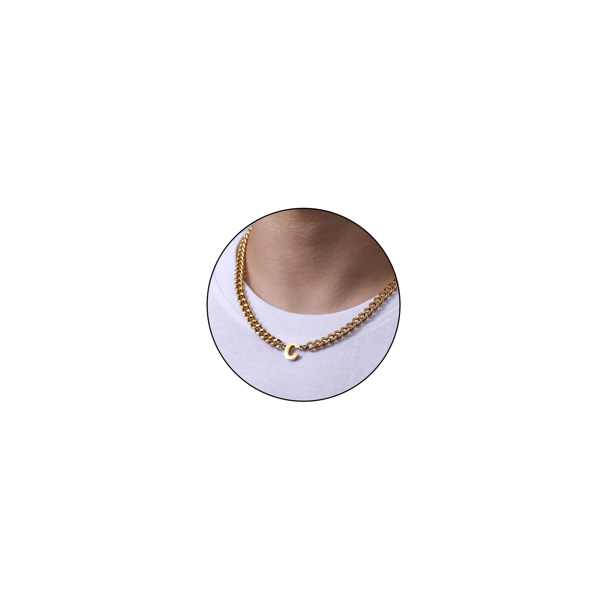 Esmoly Collana Uomo in Acciaio Inossidabile 316L, Cuban Chain 6.5mm con Lettera C, Oro, 18+2 Pollici - immagine 1