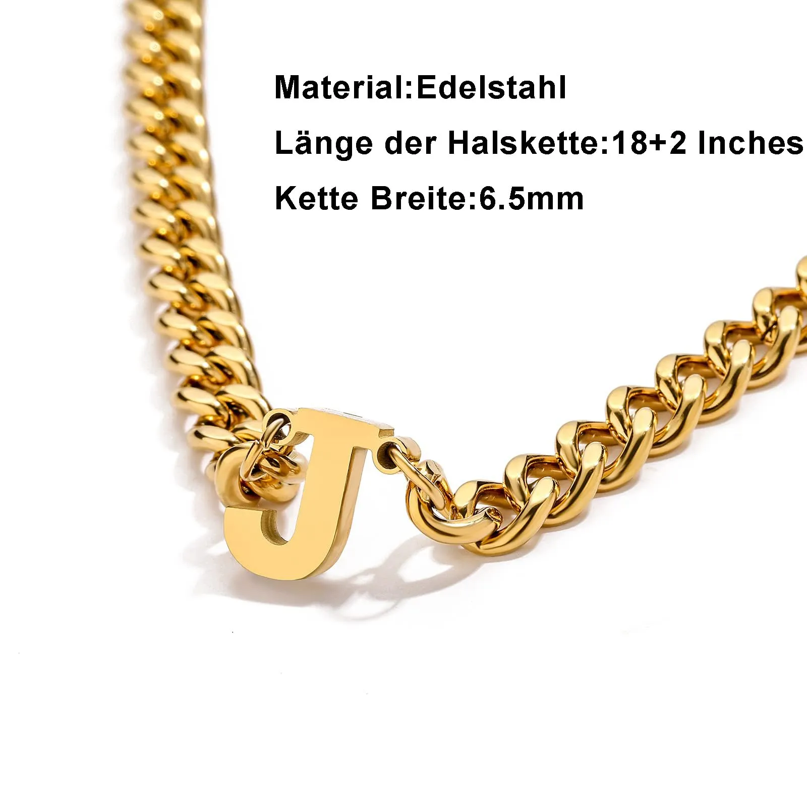 Esmoly Collana Uomo in Acciaio Inossidabile 316L, Cuban Chain 6.5mm con Lettera C, Oro, 18+2 Pollici - immagine 3