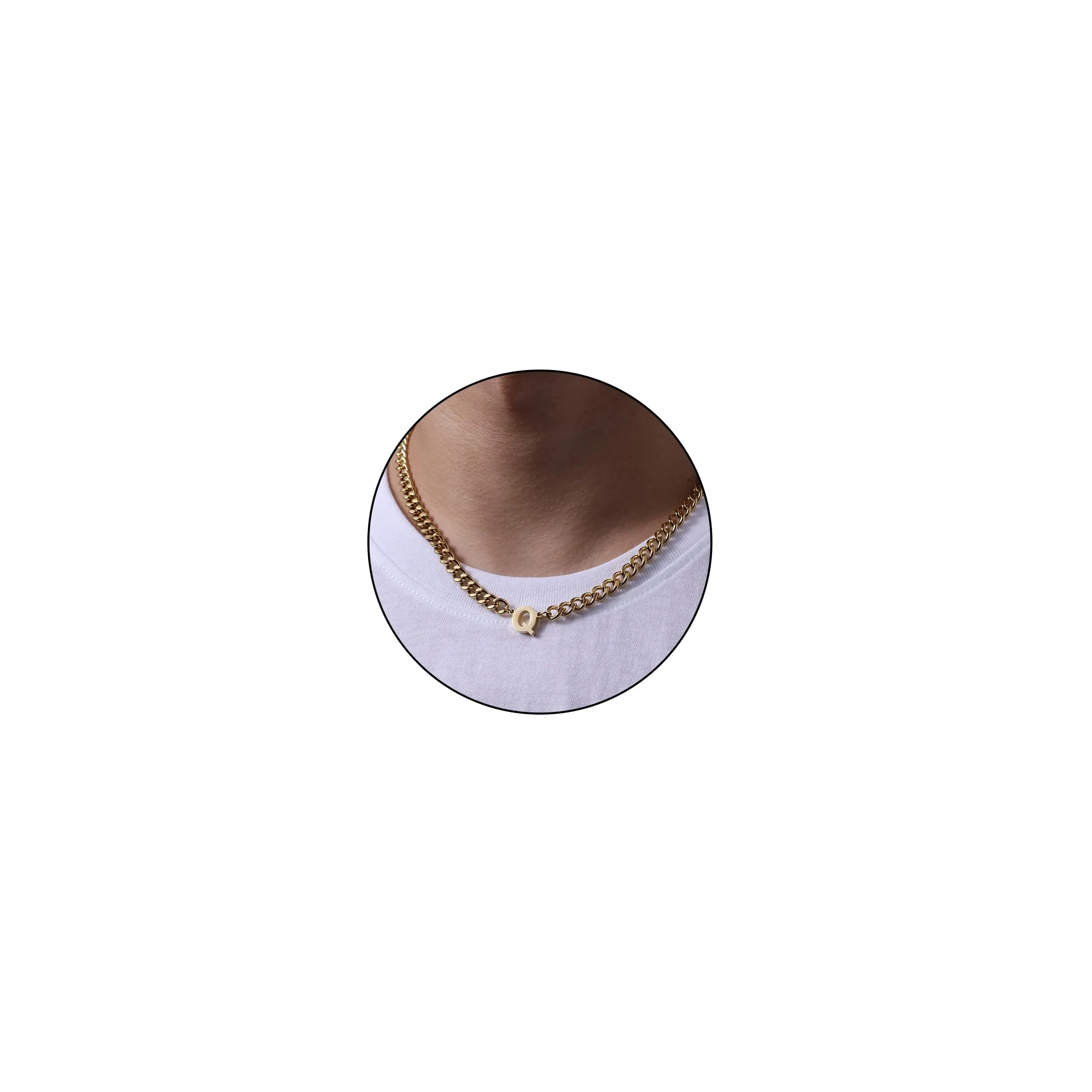 Esmoly Collana Uomo Cuban Chain con Lettere 316L Acciaio Inossidabile 6.5mm 18+2 Pollici Oro Q - immagine 1