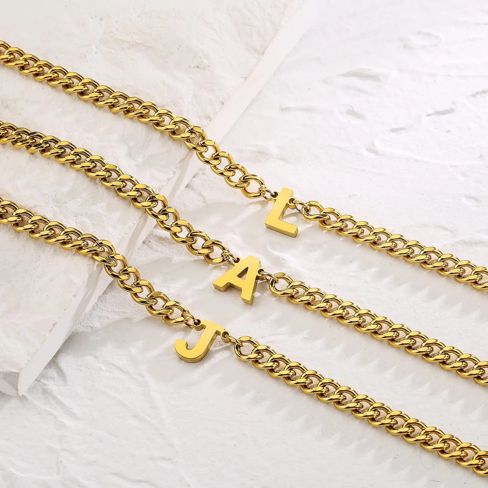 Esmoly Collana Uomo 6.5mm Cuban Chain con Lettera O, Acciaio Inossidabile 316L, 18+2 Pollici, Oro - immagine 6