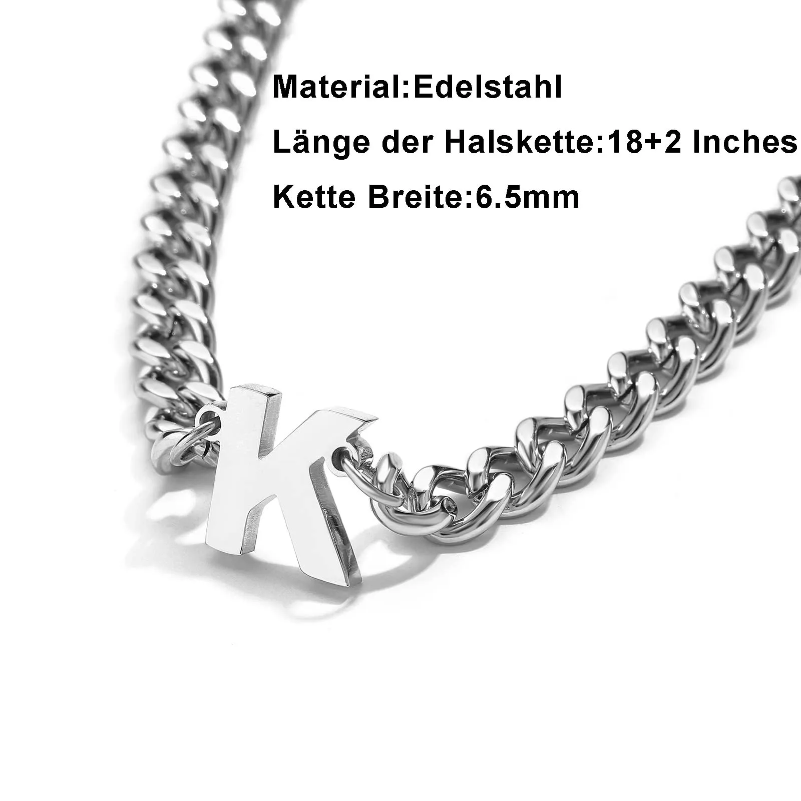 Esmoly Collana Uomo Cuban Chain con Lettera Q, 316L Acciaio Inossidabile, 6.5mm, 18+2 Pollici, Argento - immagine 3