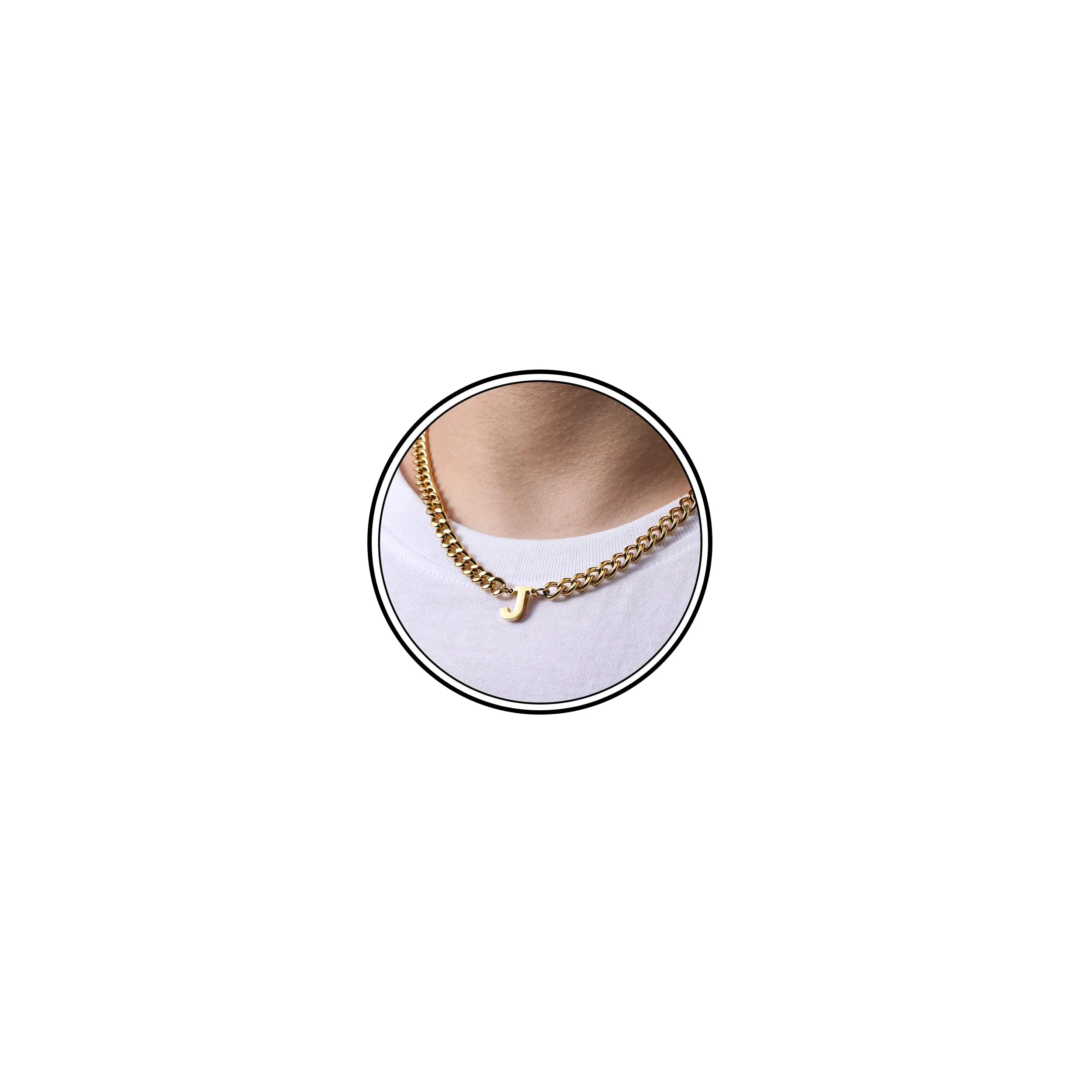 Esmoly Collana Uomo Cuban Chain con Lettera J, 316L Acciaio Inossidabile, 6.5mm, 18+2 Pollici, Oro - immagine 1