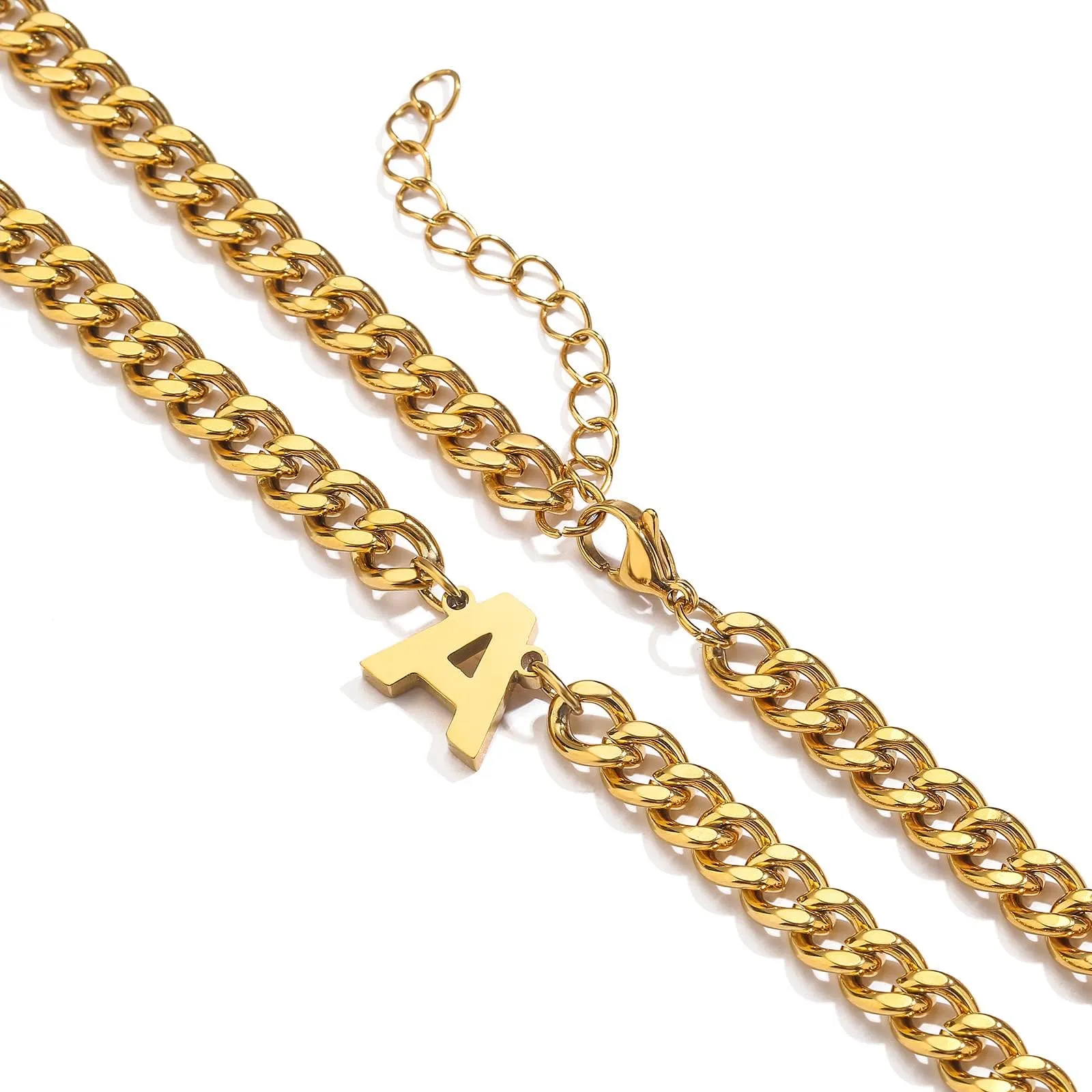 Esmoly Collana Uomo con Lettere A-Z, 6.5mm Cuban Chain, Acciaio Inossidabile 316L, 18+2 Inches, Oro B - immagine 2
