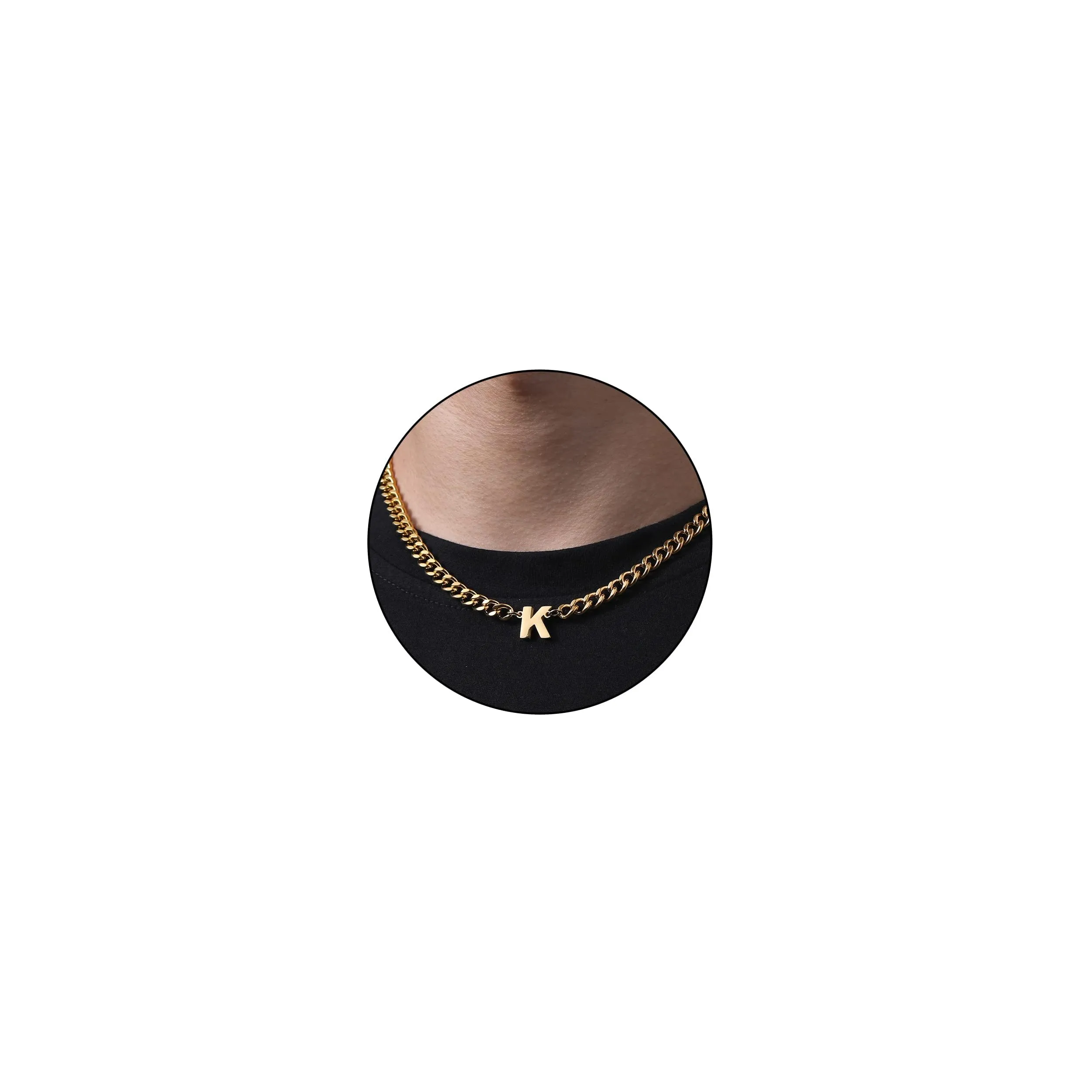 Esmoly Collana Uomo con Lettere A-Z, 316L Acciaio Inossidabile, 6.5mm Cuban Chain, 18+2 Inches, Oro K - immagine 1