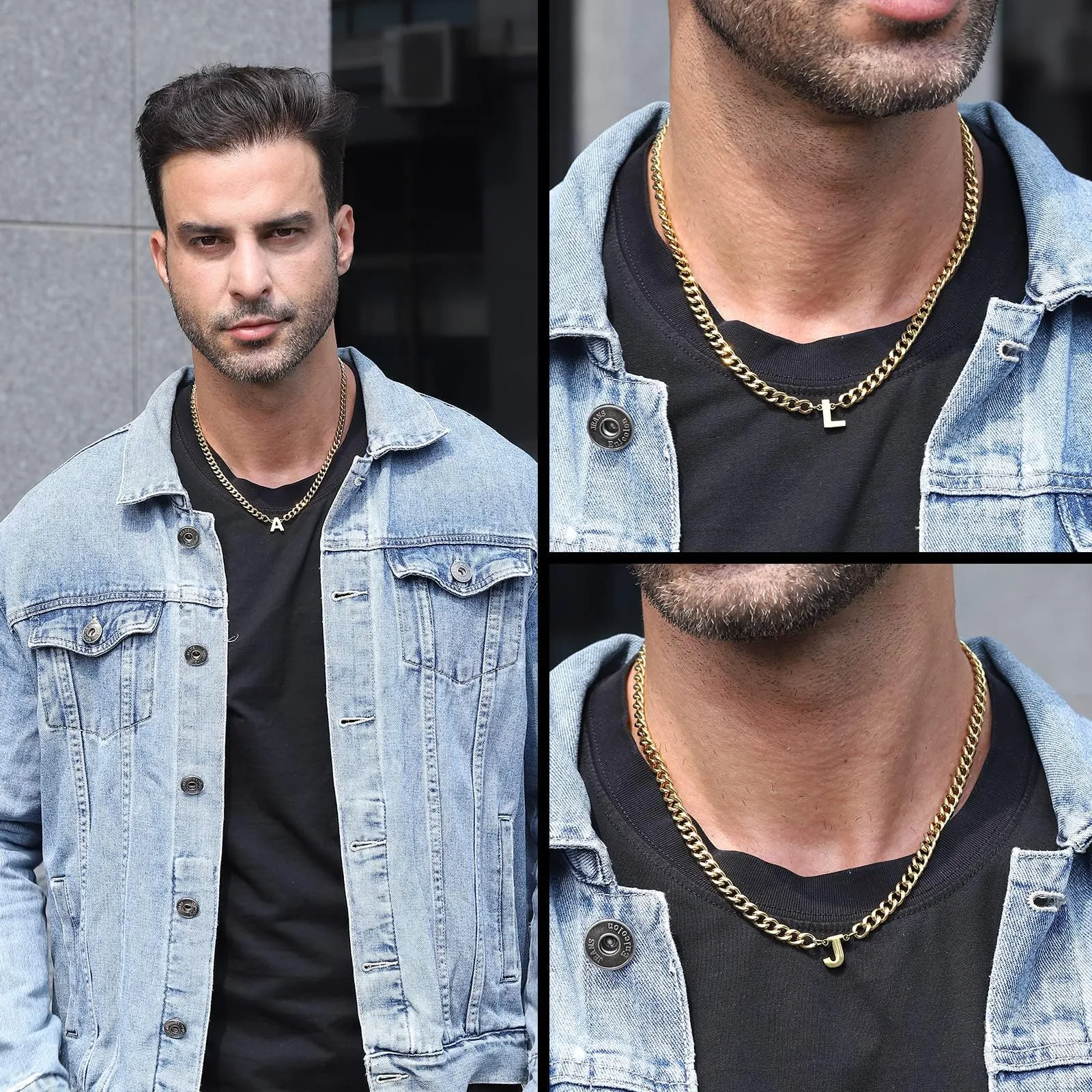 Esmoly Collana Uomo con Lettere A-Z, 316L Acciaio Inossidabile, 6.5mm Cuban Chain, 18+2 Inches, Oro K - immagine 5