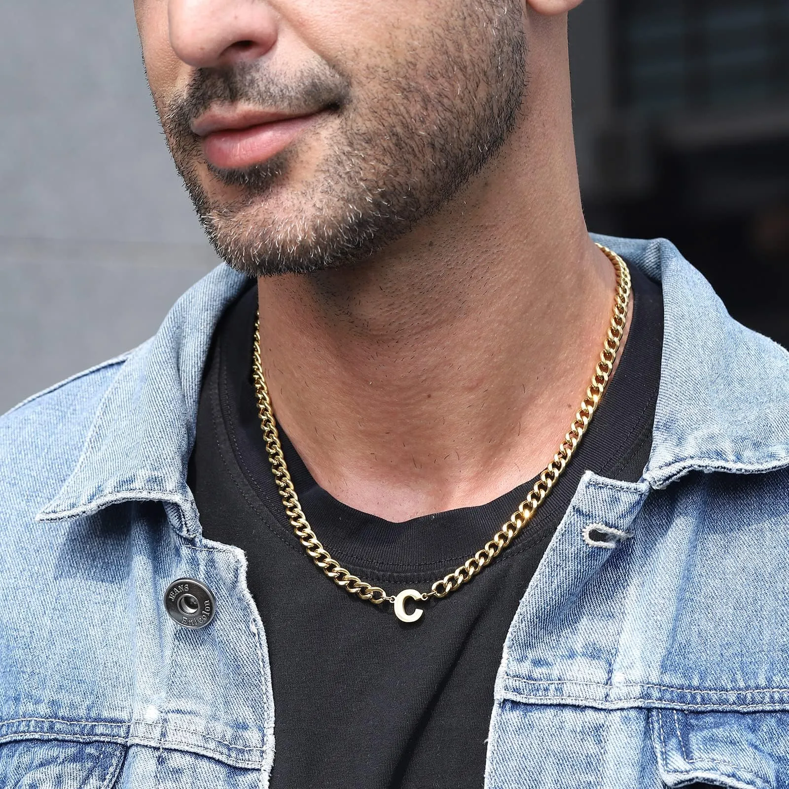 Esmoly Collana Uomo con Lettere A-Z, 6.5mm Cuban Chain, Acciaio Inossidabile 316L, 18+2 Inches, Oro V - immagine 4