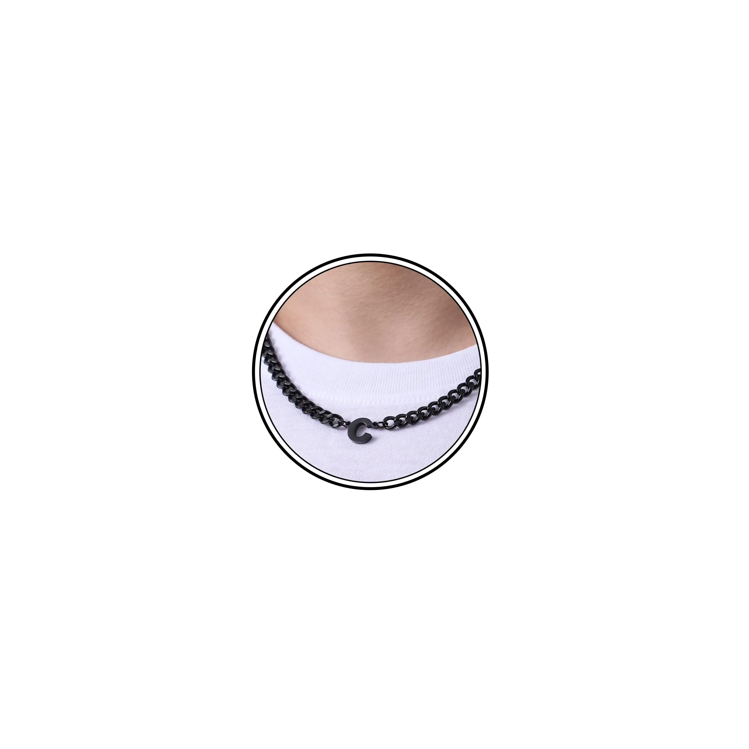 Esmoly Collana Uomo in Acciaio Inossidabile 316L 6.5mm Cuban Chain con Lettere A-Z, 18+2 Inches, Nero C - immagine 1