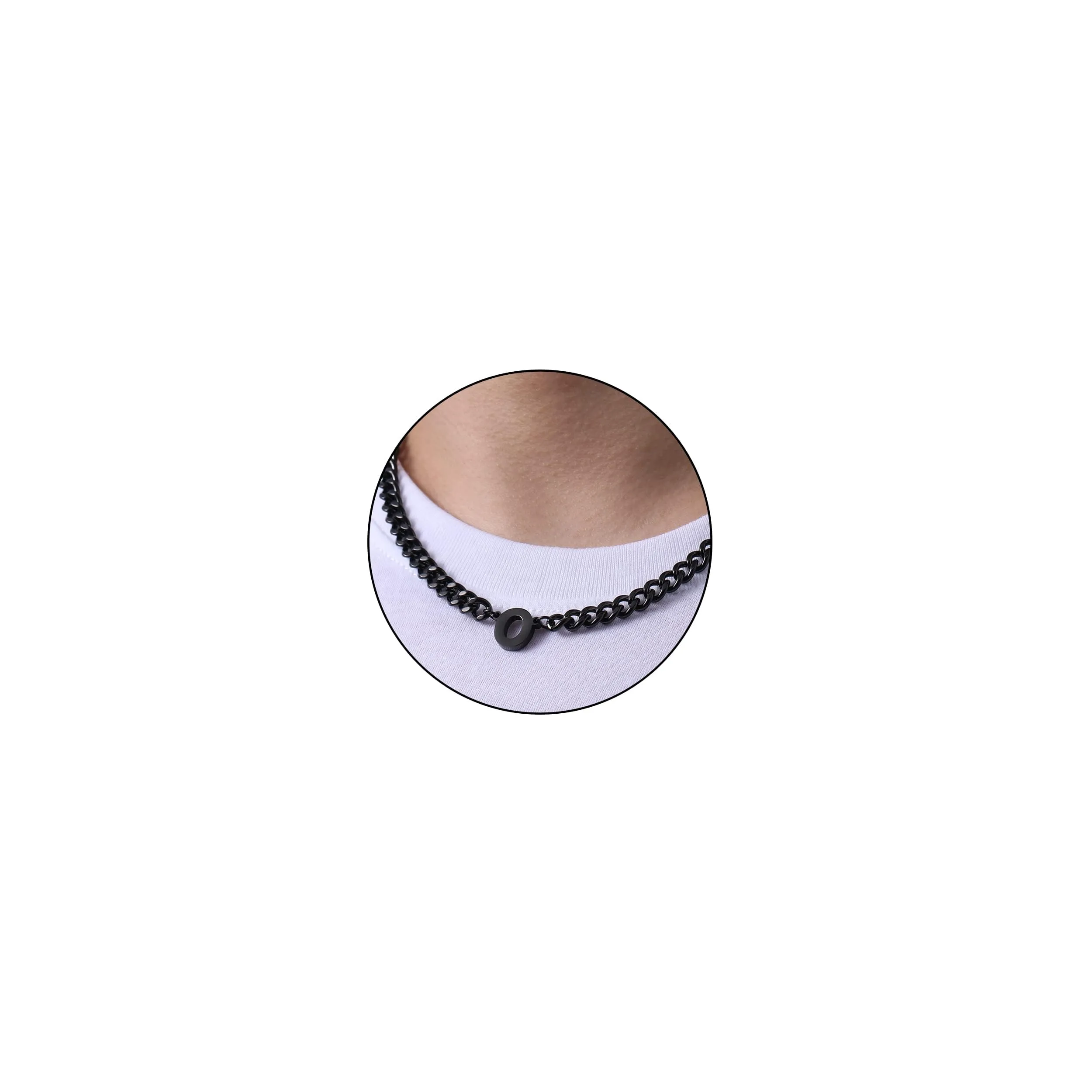 Esmoly Collana Uomo Cuban Chain con Lettere A-Z, Acciaio Inossidabile 316L, 6.5mm, 18+2 Pollici, Nero O - immagine 1