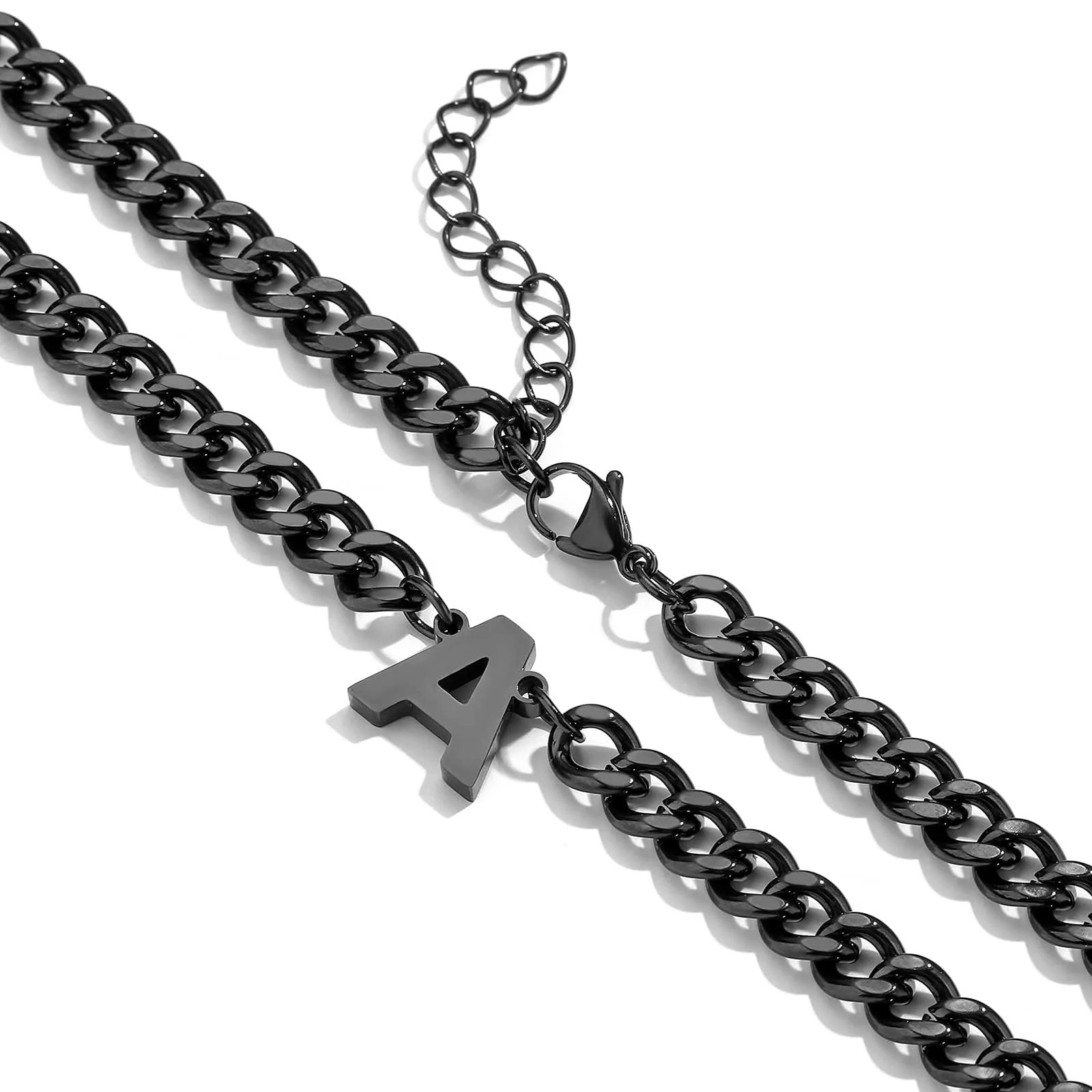 Esmoly Collana Uomo con Lettere A-Z, Catena Cuban 6.5mm, Acciaio Inossidabile 316L, 18+2 Pollici, Nero L - immagine 2