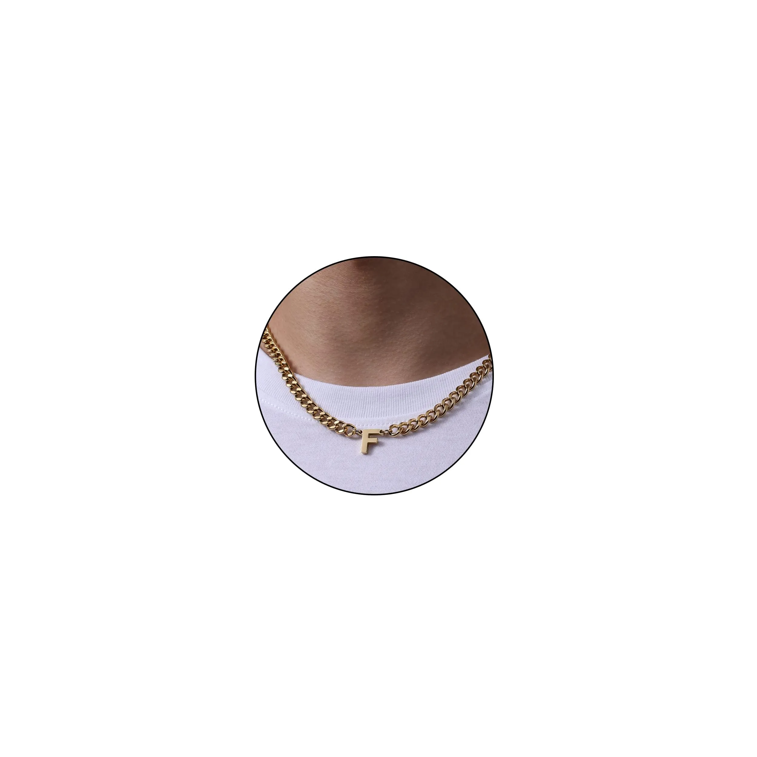 Esmoly Collana Uomo in Acciaio Inossidabile 316L Cuban Chain 6.5mm con Lettere A-Z 18+2 Inches (Oro F) - immagine 1