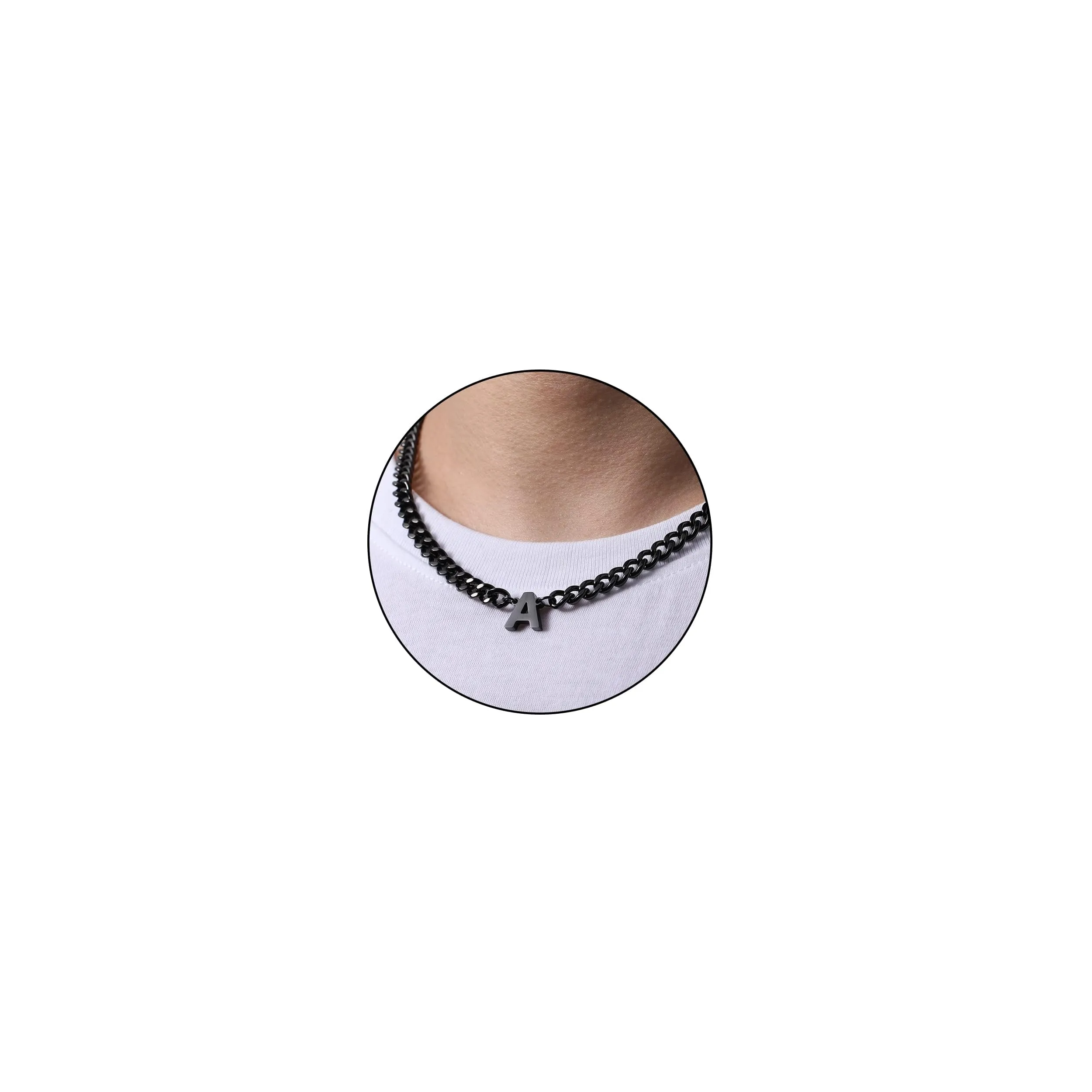 Esmoly Collana Uomo con Lettere A-Z, Acciaio Inossidabile 316L, Cuban Chain 6.5mm, 18+2 Pollici, Nero A - immagine 1