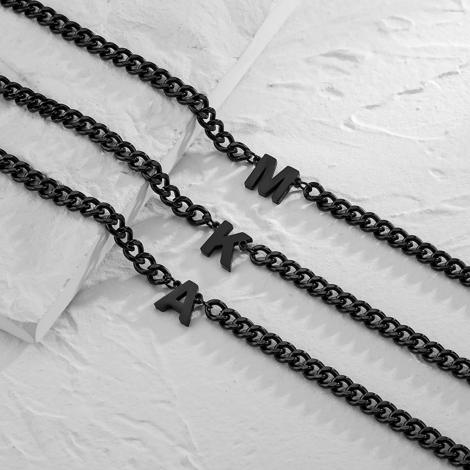 Esmoly Collana Uomo con Lettere A-Z, Acciaio Inossidabile 316L, Cuban Chain 6.5mm, 18+2 Pollici, Nero A - immagine 6