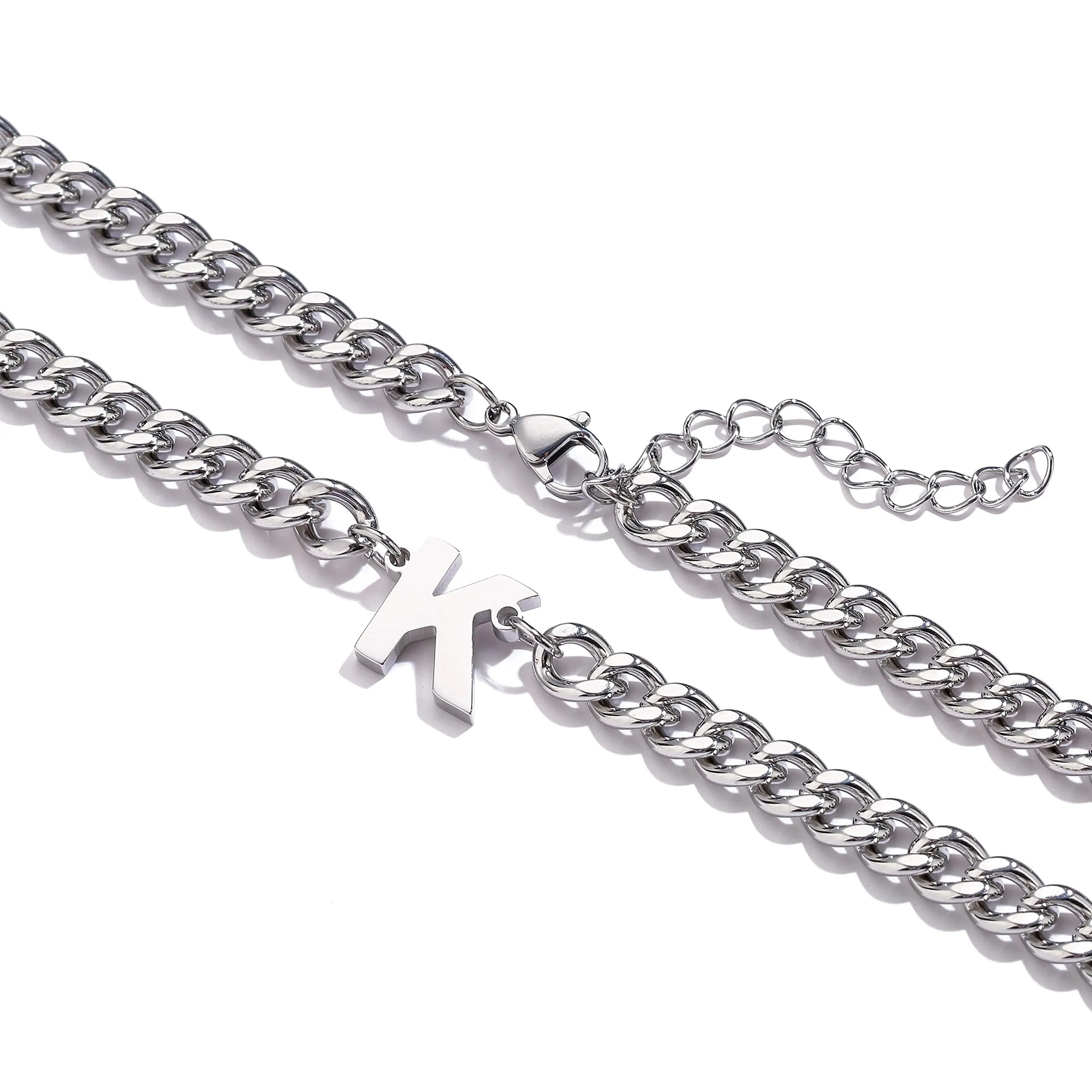 Esmoly Collana Uomo in Acciaio Inossidabile 316L 6.5mm Cuban Chain con Lettera U, Argento, 18+2 Inches - immagine 2