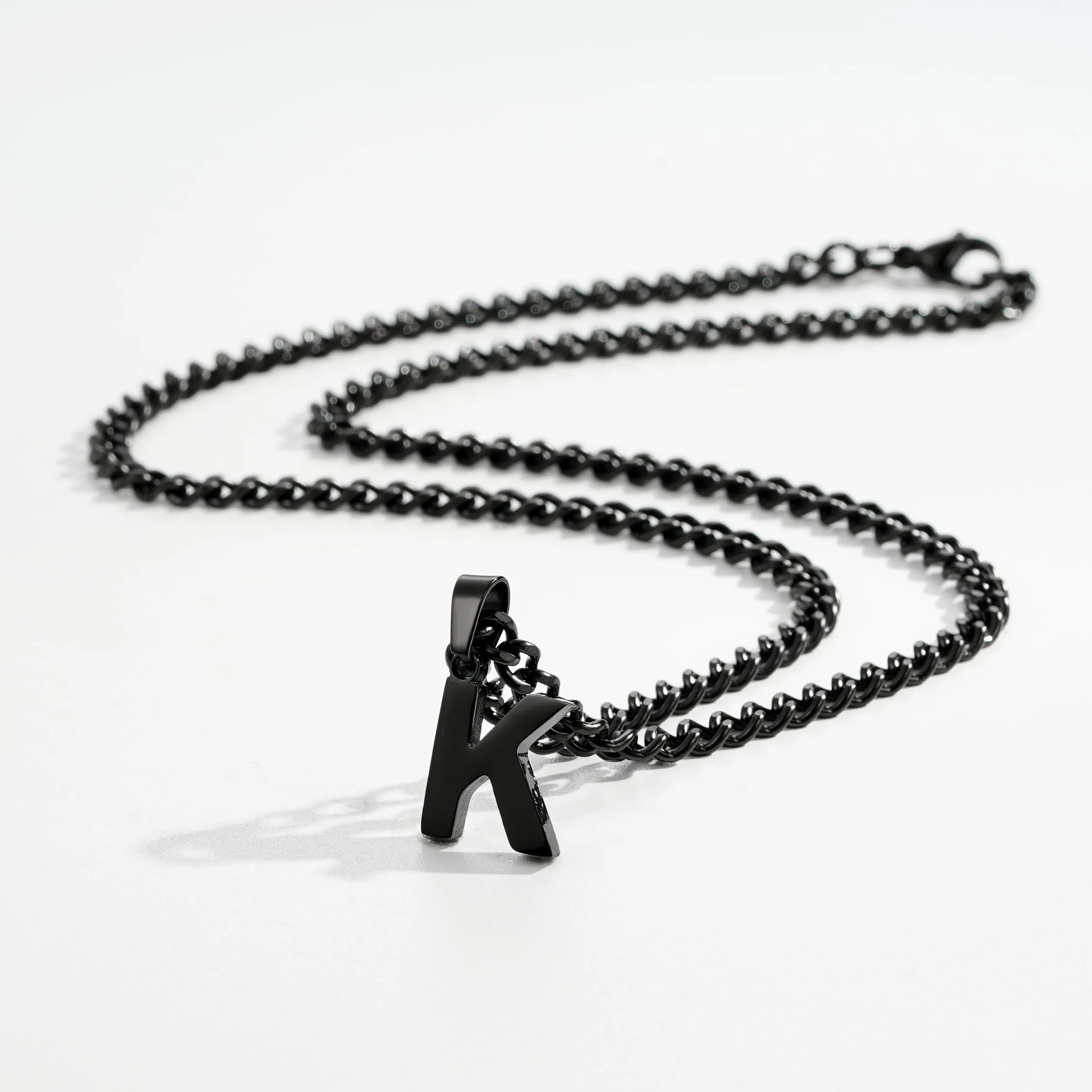 Esmoly Collana Uomo Doppia Catena Cubana e Serpente con Lettera, 316L Acciaio Inossidabile, 18+20 Pollici, Nero W - immagine 2