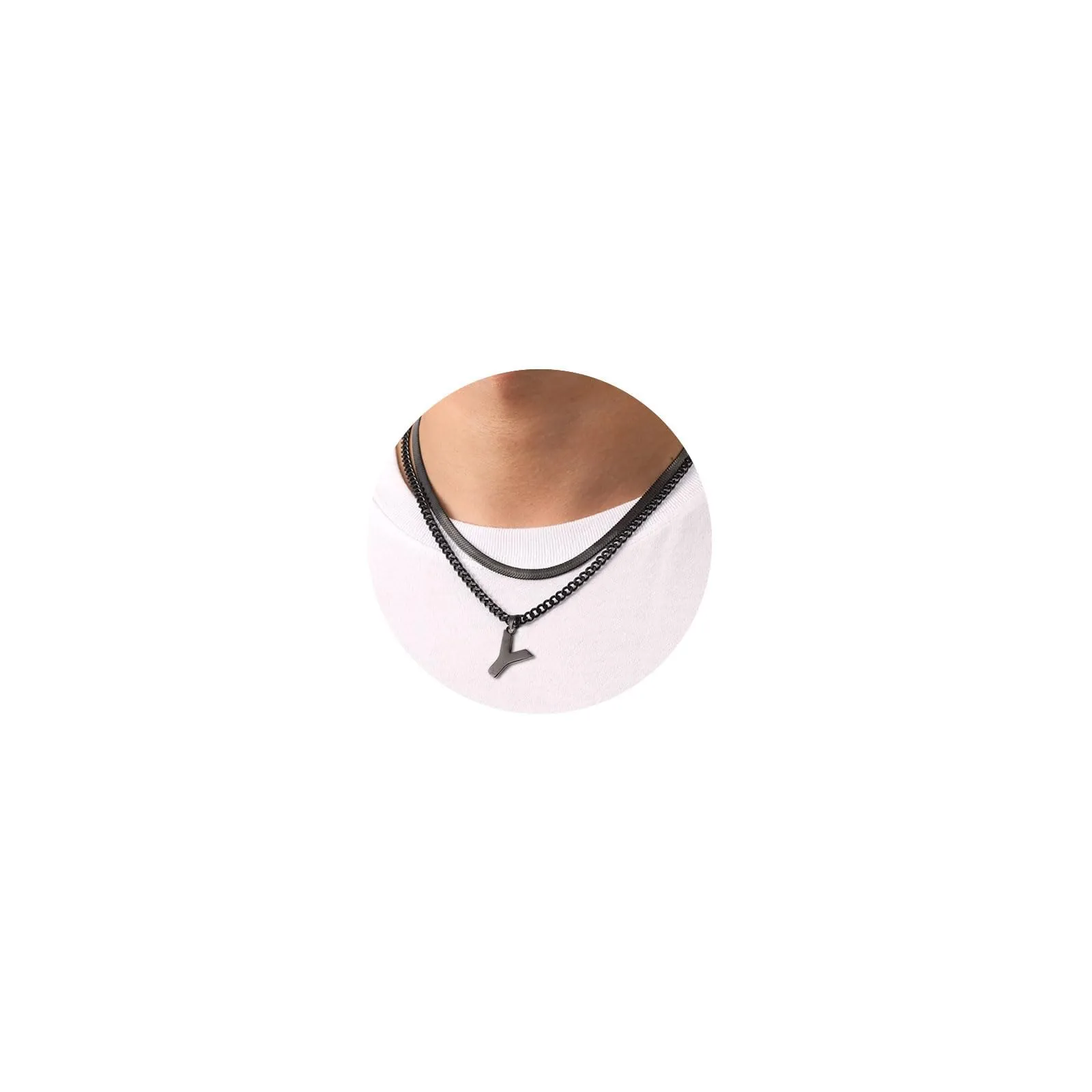 Esmoly Collana Uomo in Acciaio Inossidabile 316L Catena Serpente Cubana Doppia con Lettere A-Z 18+20 Pollici, Nero Y - immagine 1