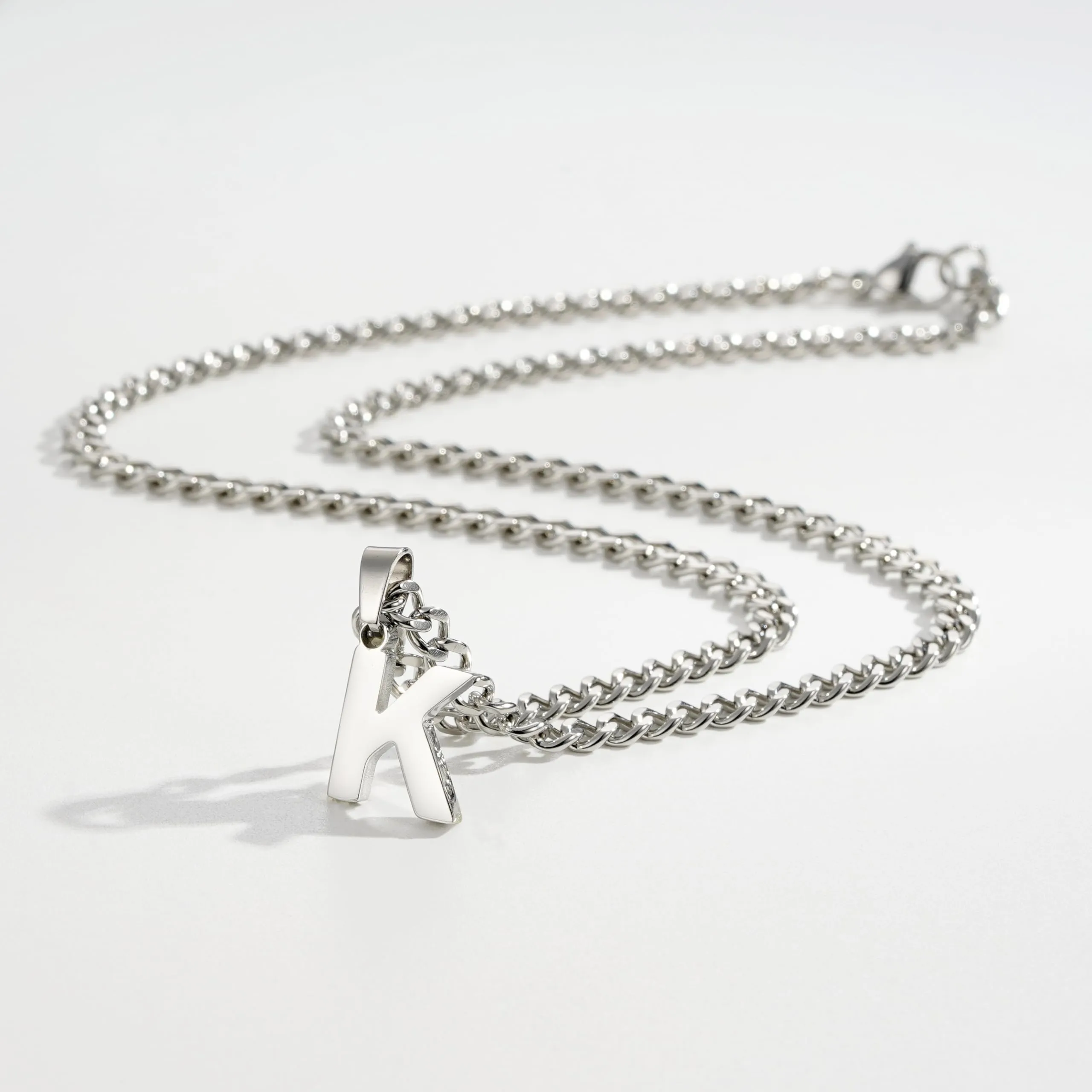 Esmoly Collana Uomo in Acciaio Inossidabile 316L Catena Cubana e Serpente con Lettera C, Argento, 18+20 Pollici - immagine 3