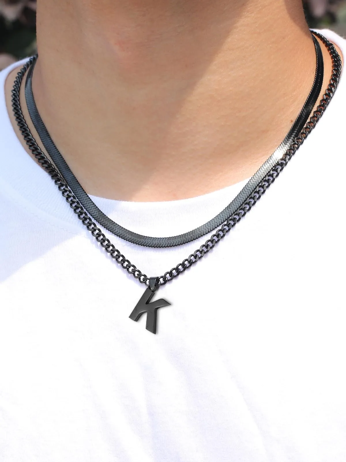 Esmoly Collana Uomo Catena Cubana e Serpente con Lettera H, Acciaio Inossidabile 316L, Nero, 18+20 Pollici - immagine 5