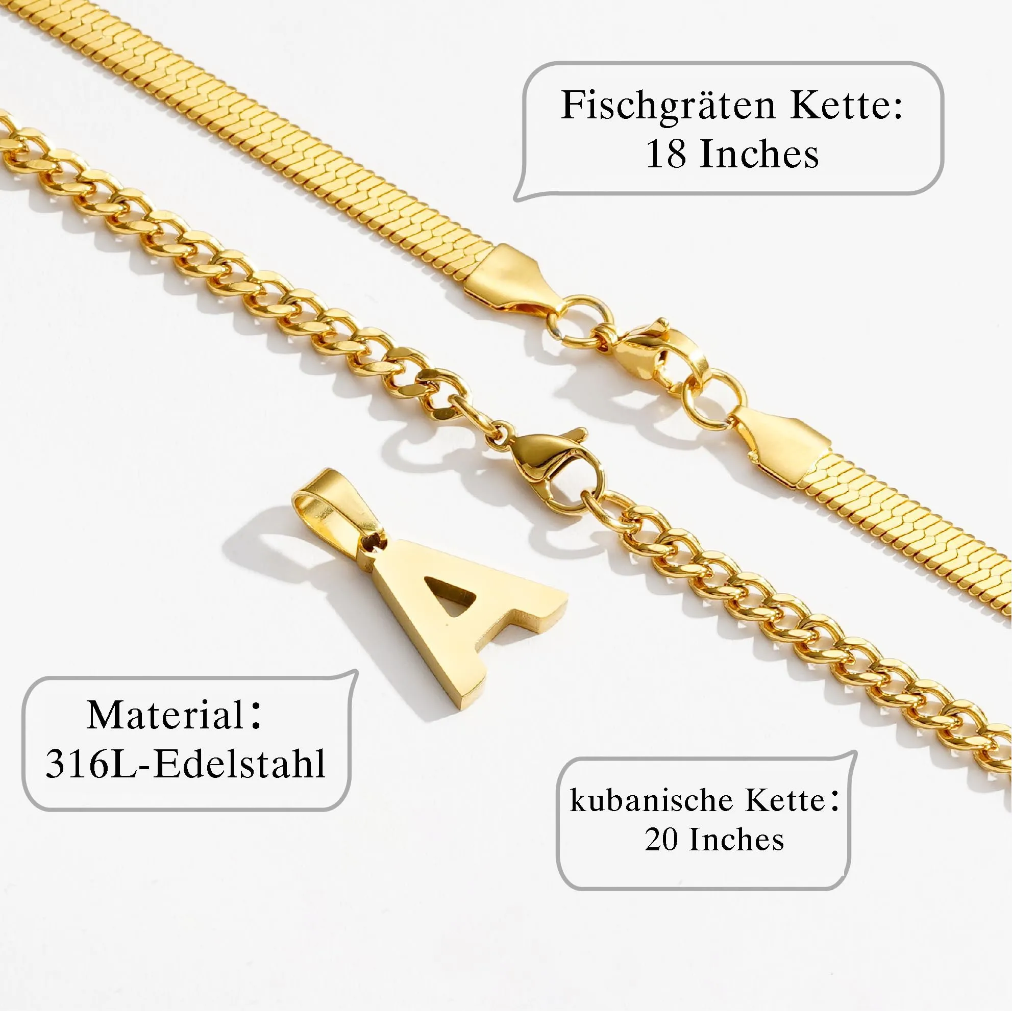 Esmoly Collana Uomo in Acciaio Inossidabile 316L Catena Serpente Cubana Doppia con Lettere (Oro U), 18+20 Inches - immagine 4