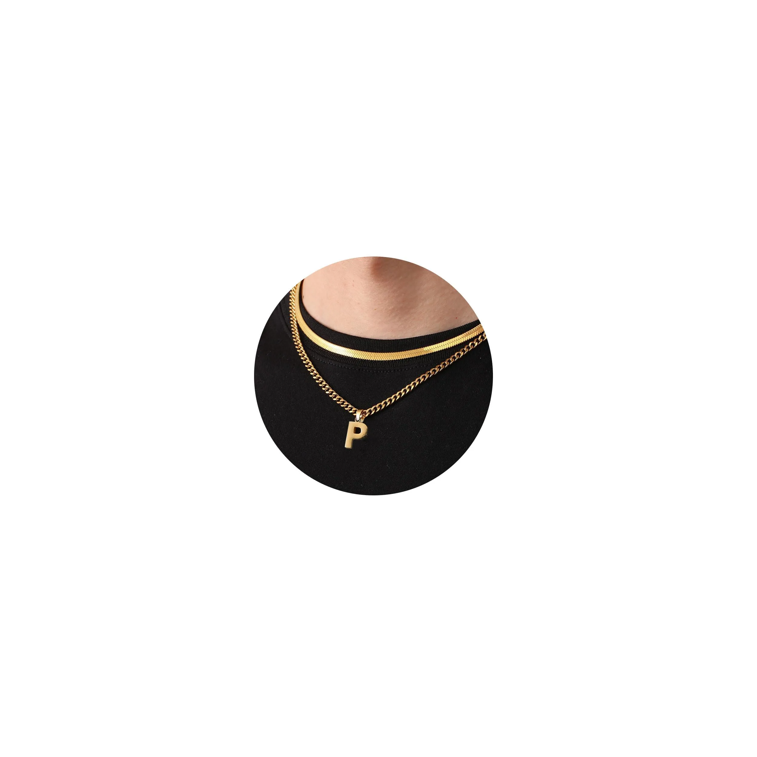 Esmoly Collana Uomo in Acciaio Inossidabile 316L Catena Serpente e Cubana con Lettera P, Oro, 18+20 Pollici - immagine 1