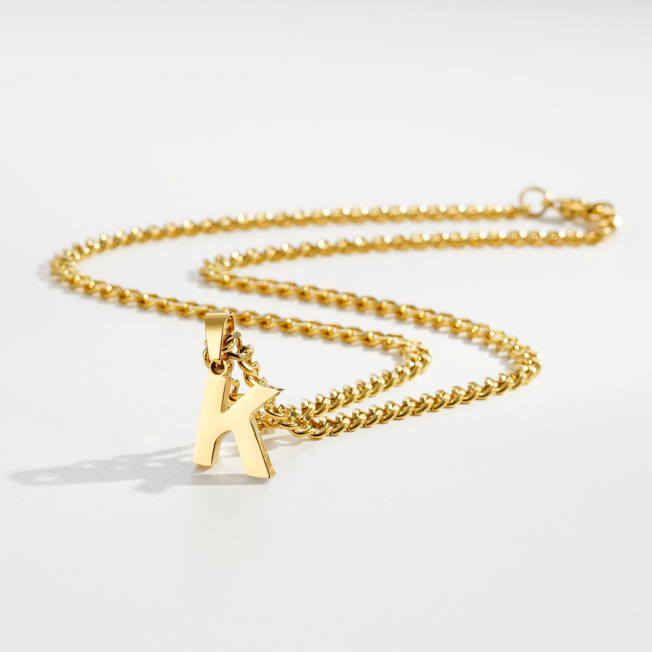 Esmoly Collana Uomo in Acciaio Inossidabile 316L con Lettere A-Z, Catena Serpente e Cubana Doppia, 18+20 Pollici, Oro K - immagine 2
