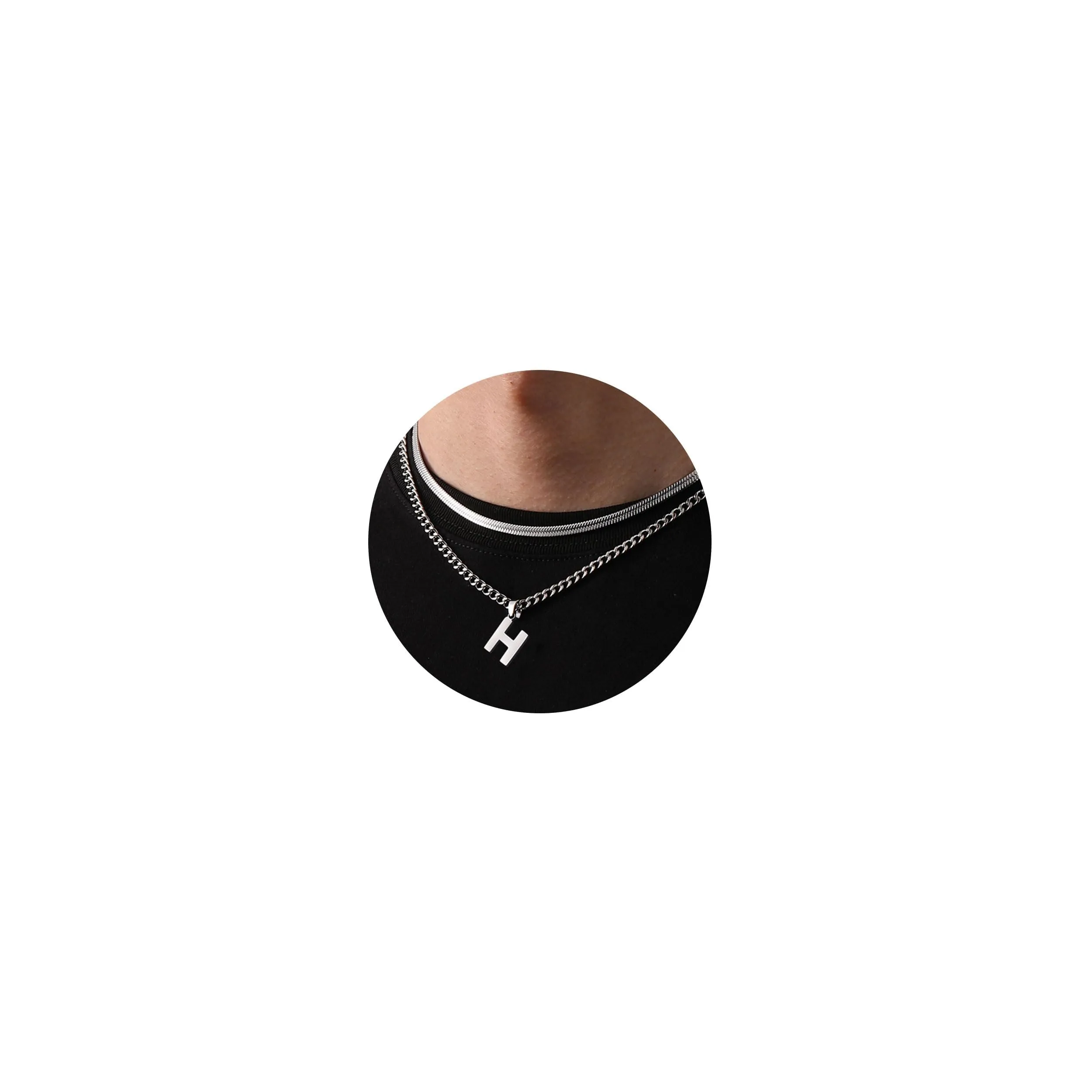 Esmoly Collana Uomo Catena Serpente Cubana Doppia in Acciaio Inossidabile con Lettera H, 18+20 Pollici, Argento - immagine 1
