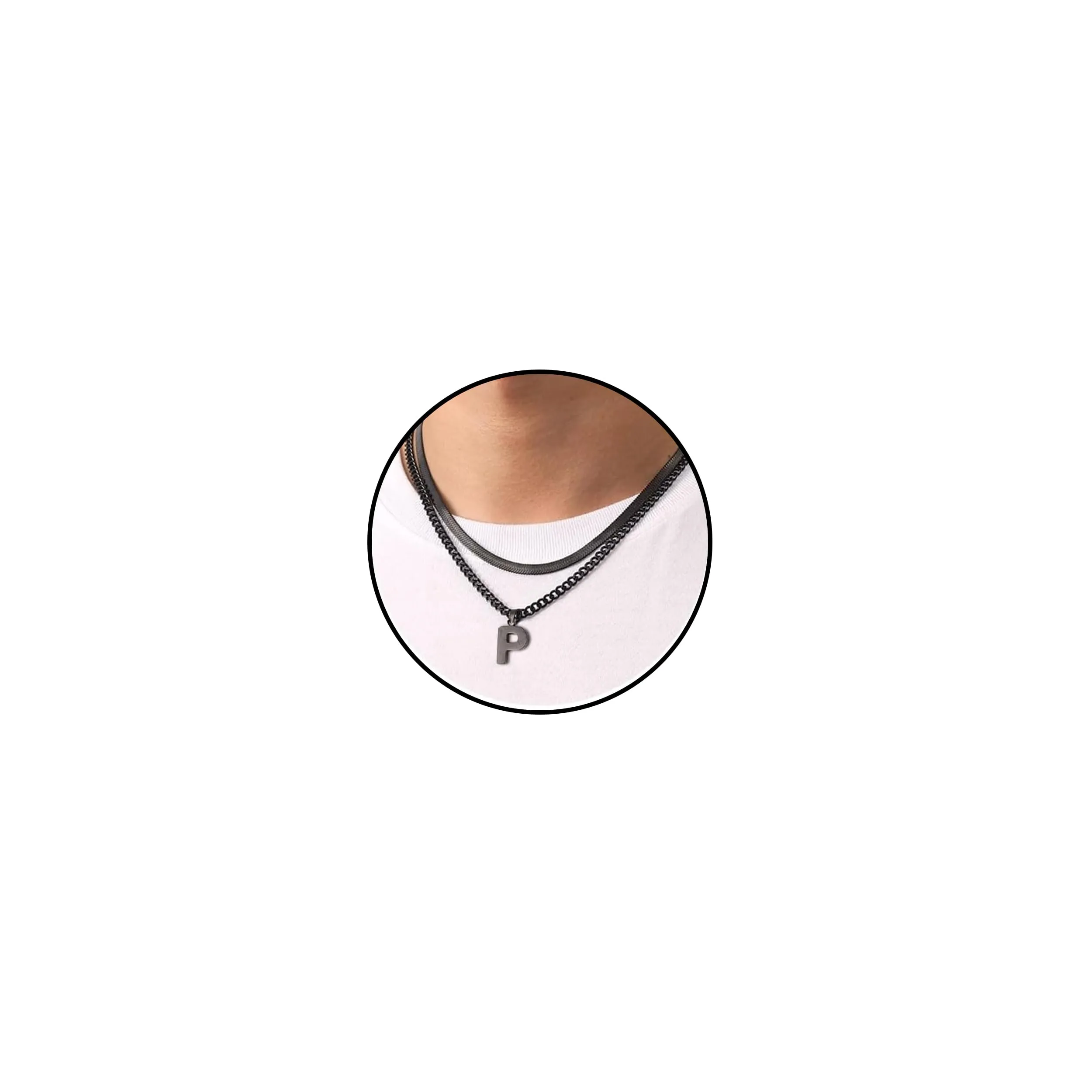 Esmoly Collana Uomo in Acciaio Inossidabile 316L con Lettere A-Z, Catena Serpente e Cubana, 18+20 Pollici, Nero P - immagine 1