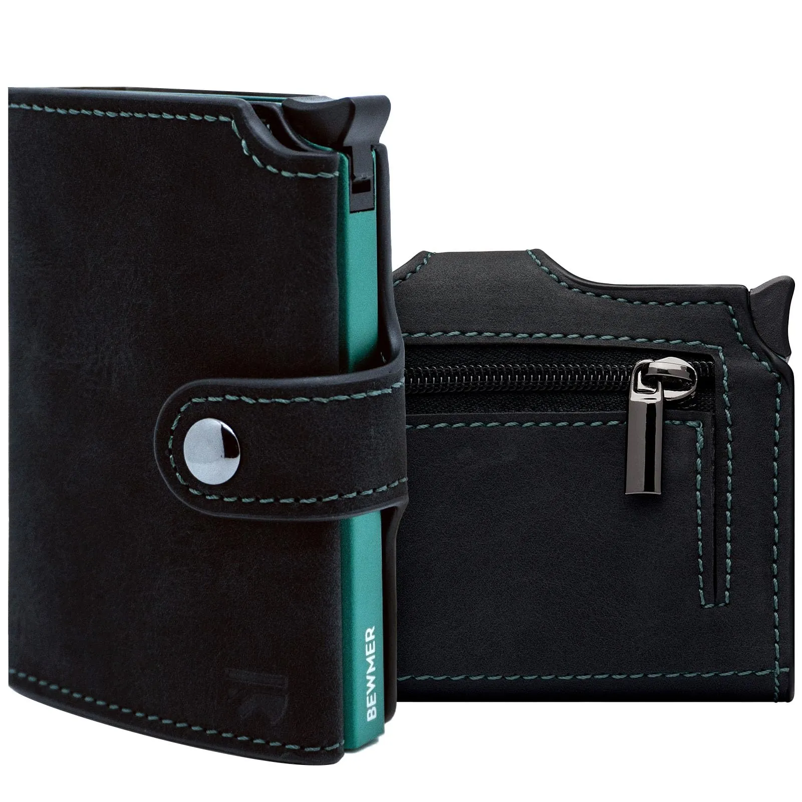 BEWMER v2 Portafoglio Uomo Slim in Similpelle con Protezione RFID, Nero Verde - immagine 1
