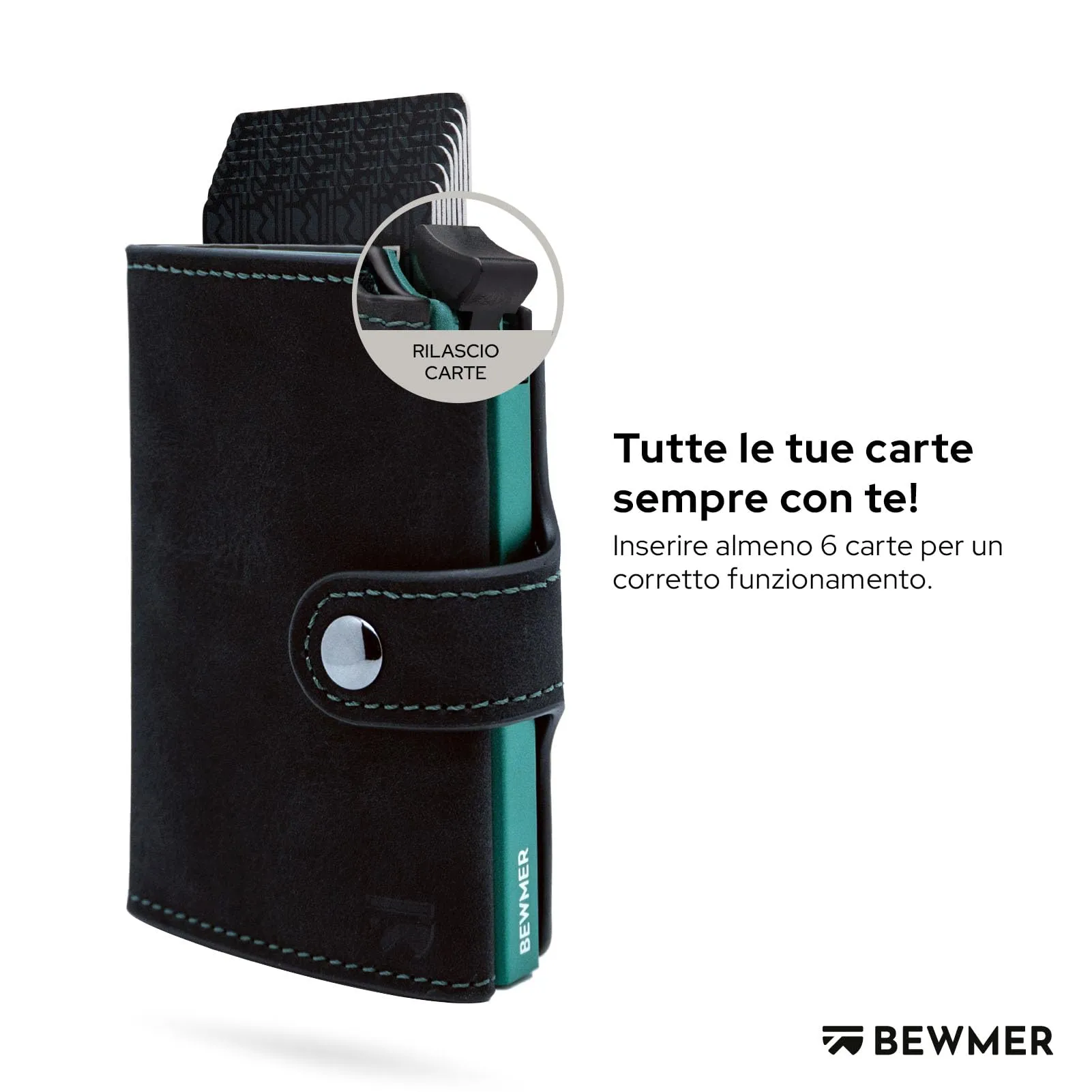 BEWMER v2 Portafoglio Uomo Slim in Similpelle con Protezione RFID, Nero Verde - immagine 2
