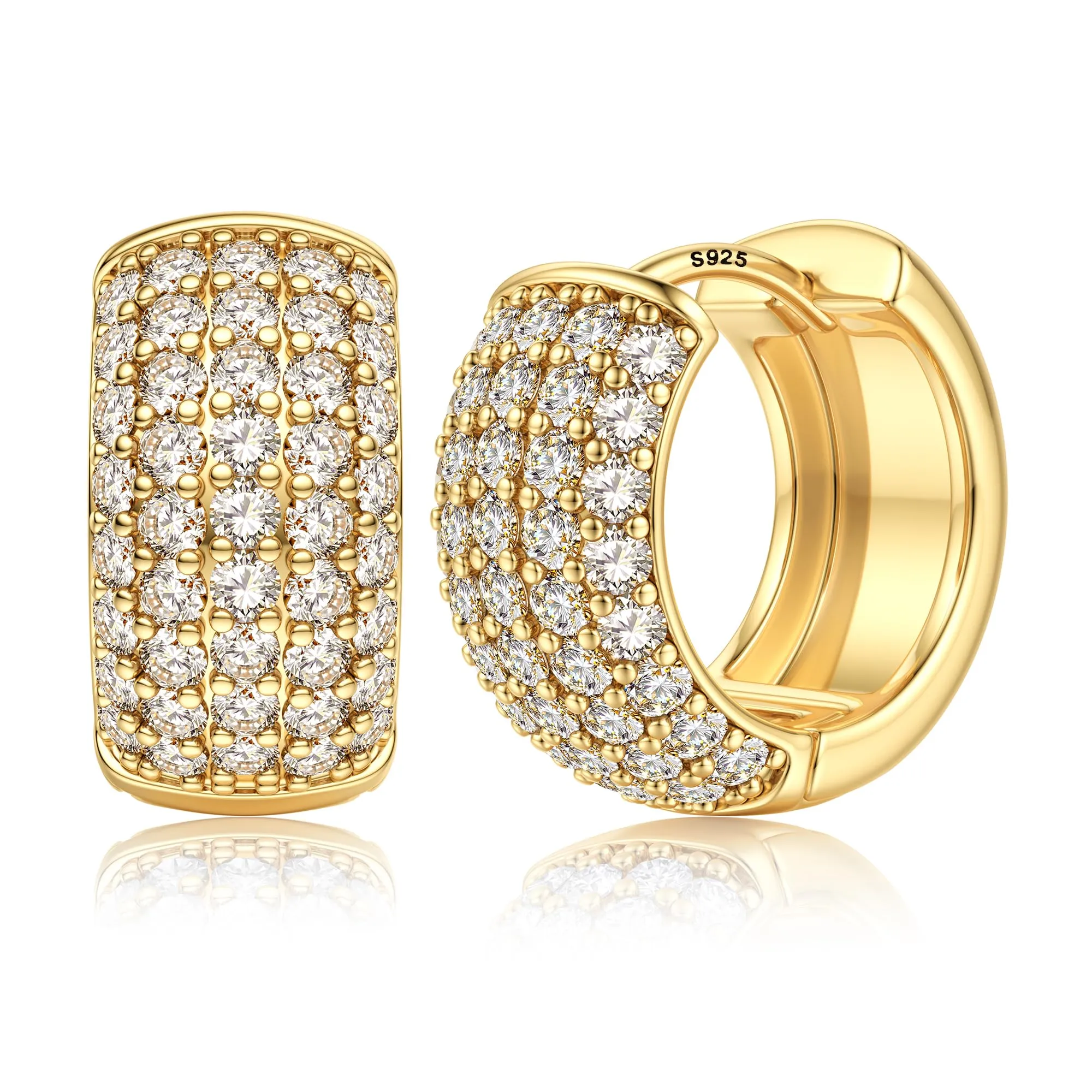 FIOROYAL Orecchini Uomo Cerchio Diamante in Argento 925 Placcato Oro 14K G3 - immagine 1