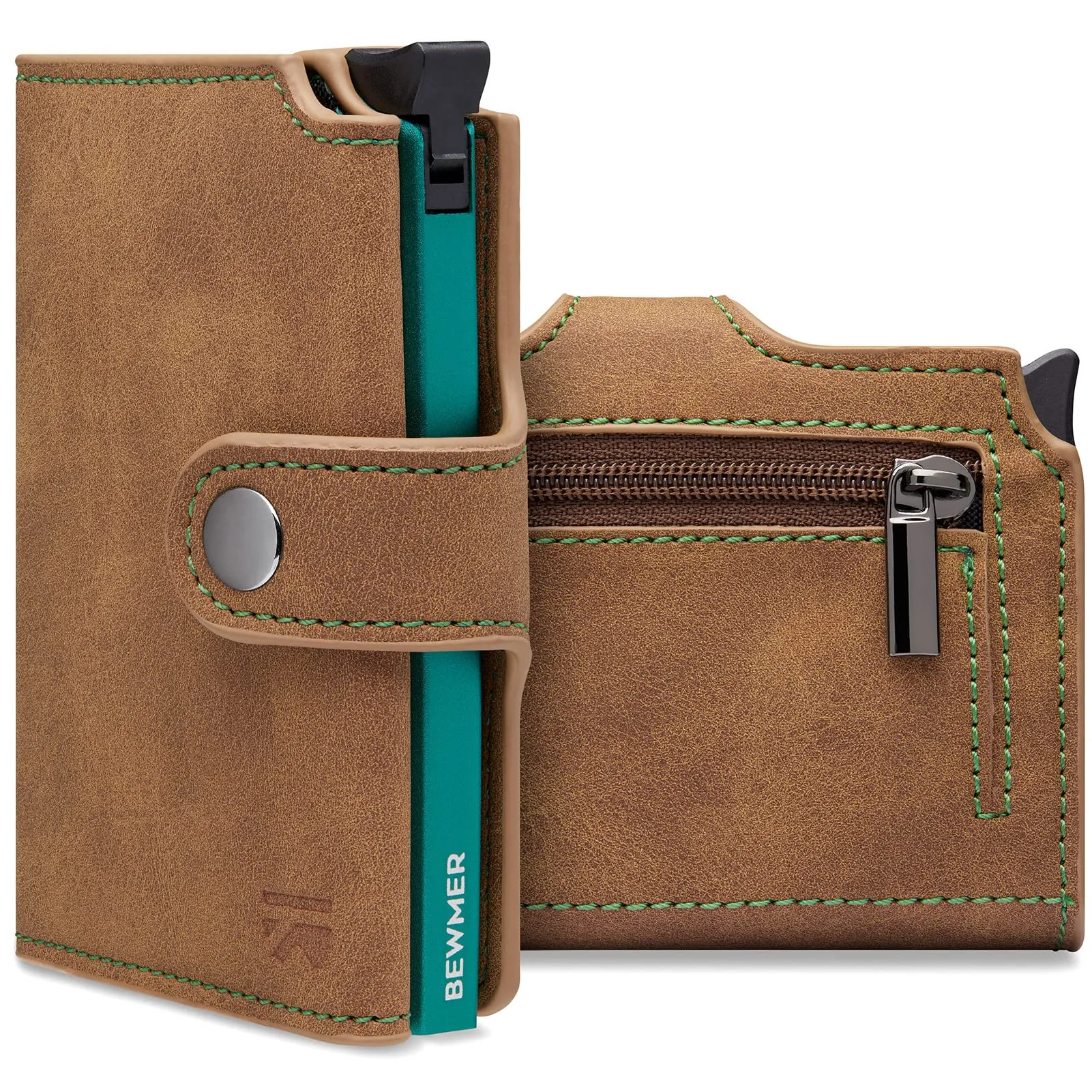 BEWMER v2 Portafoglio Uomo Slim in Similpelle con Protezione RFID, Marrone Turchese - immagine 1