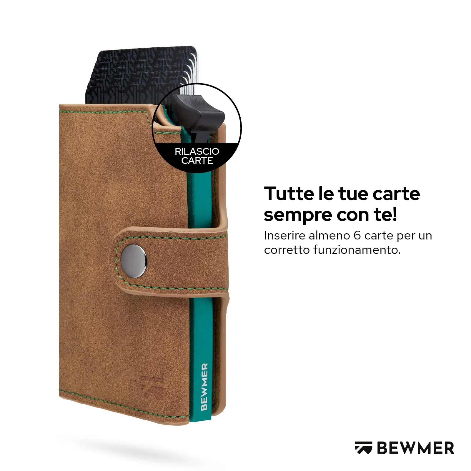 BEWMER v2 Portafoglio Uomo Slim in Similpelle con Protezione RFID, Marrone Turchese - immagine 2