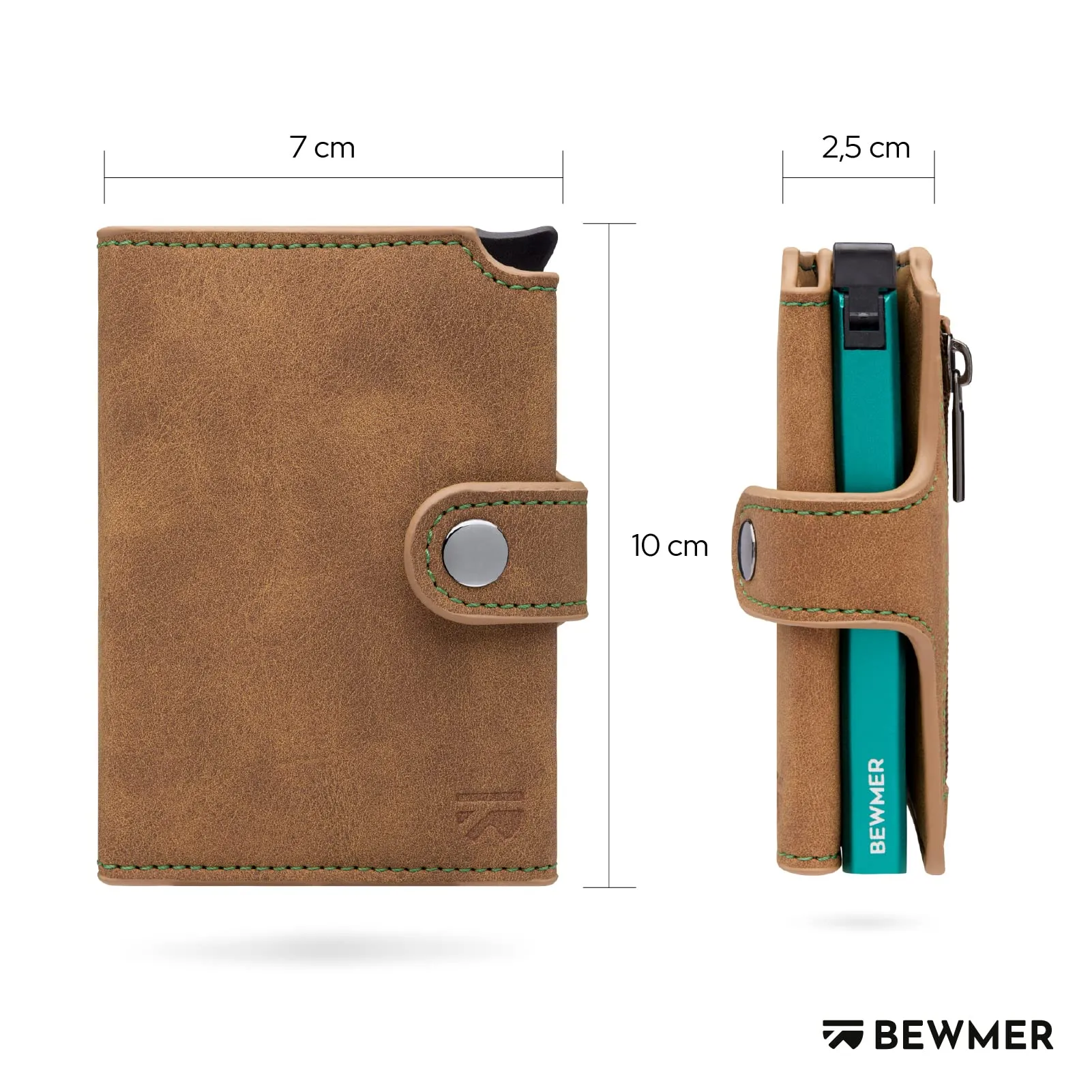 BEWMER v2 Portafoglio Uomo Slim in Similpelle con Protezione RFID, Marrone Turchese - immagine 5
