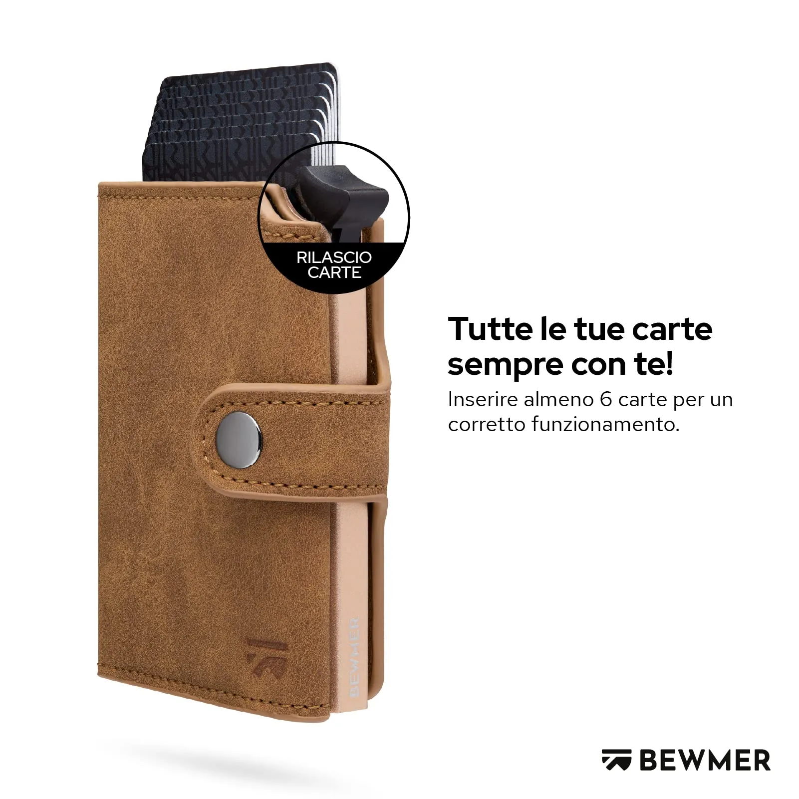 BEWMER v2 Portafoglio Uomo Slim in Similpelle con Protezione RFID, Porta Carte e Portamonete, Marrone Chiaro Beige - immagine 2