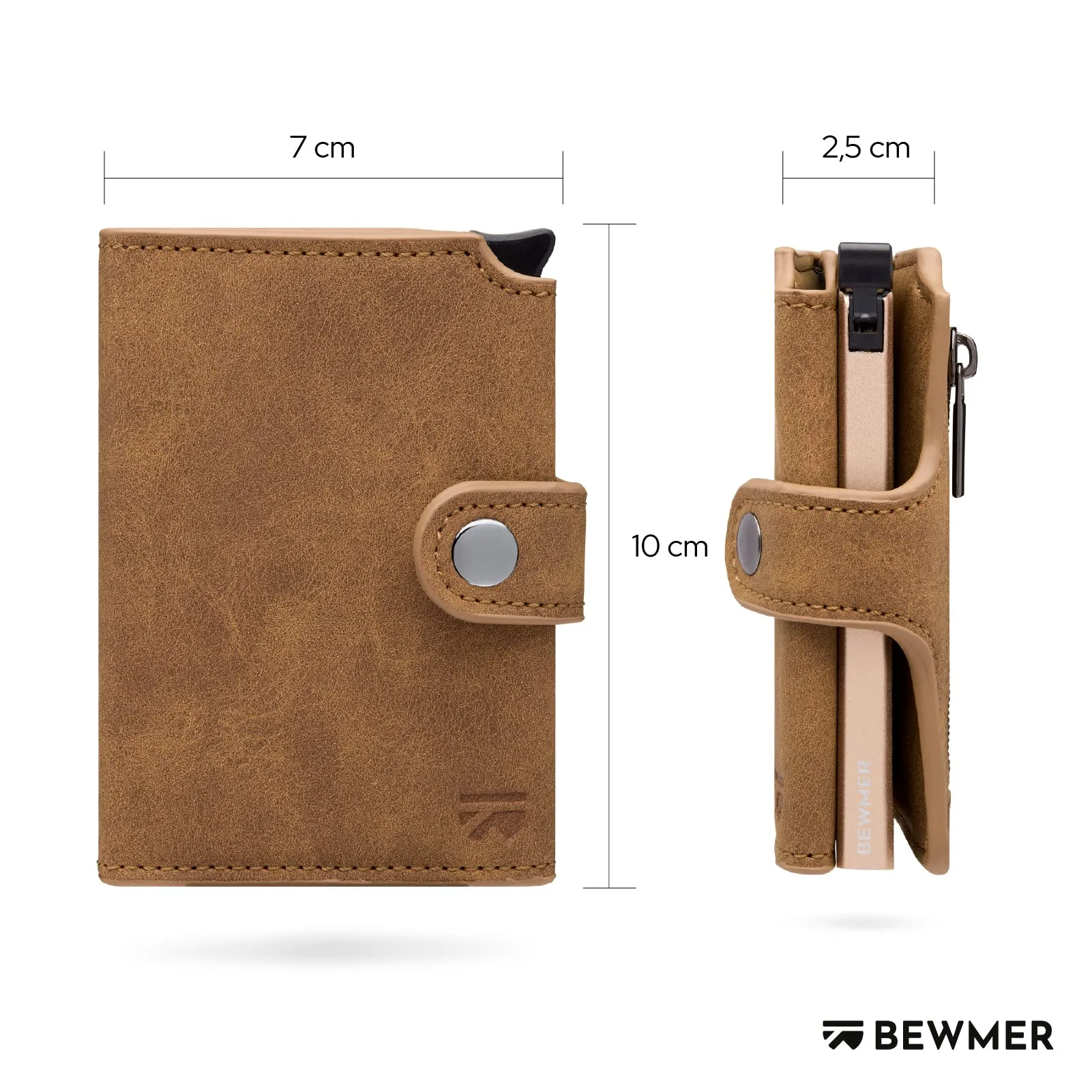 BEWMER v2 Portafoglio Uomo Slim in Similpelle con Protezione RFID, Porta Carte e Portamonete, Marrone Chiaro Beige - immagine 5