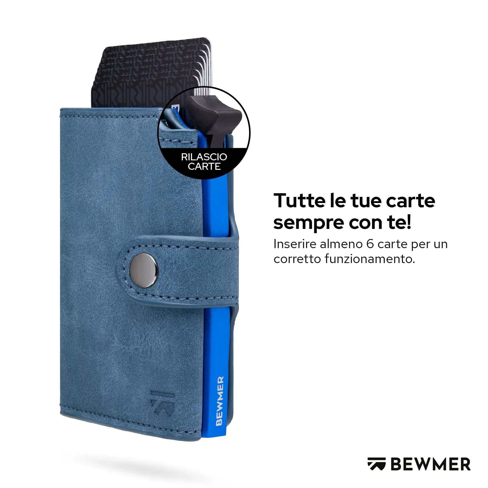 BEWMER v2 Portafoglio Uomo Slim in Similpelle con Protezione RFID, Blu Chiaro - immagine 2