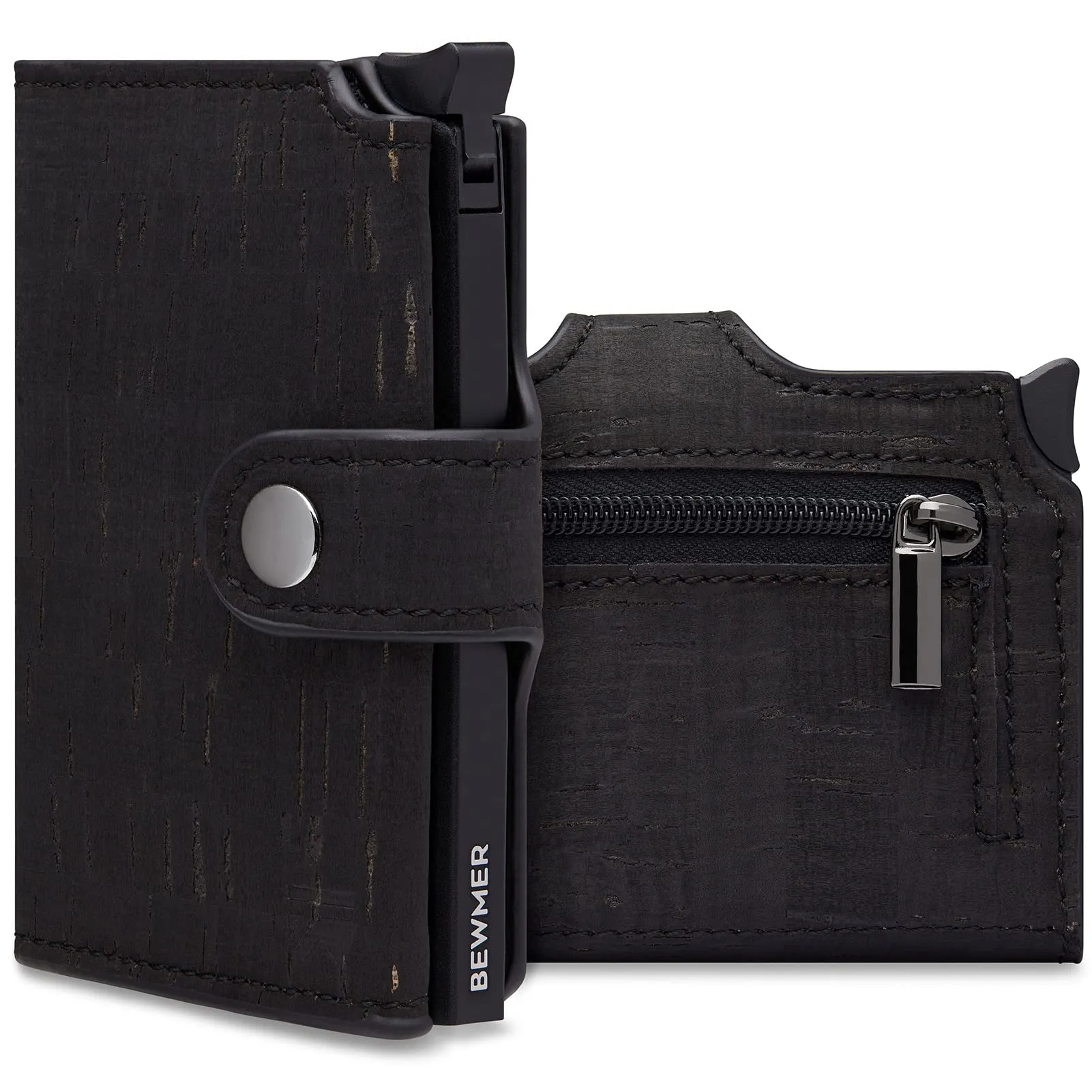 BEWMER v2 Portafoglio Slim in Similpelle con Protezione RFID, Nero Sughero - immagine 1