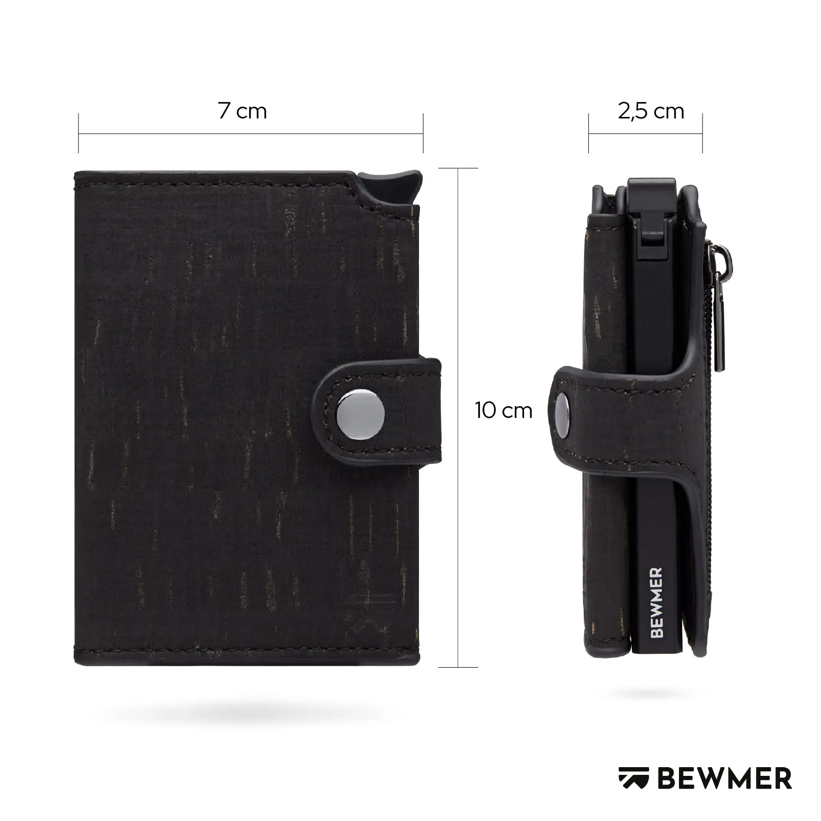 BEWMER v2 Portafoglio Slim in Similpelle con Protezione RFID, Nero Sughero - immagine 5