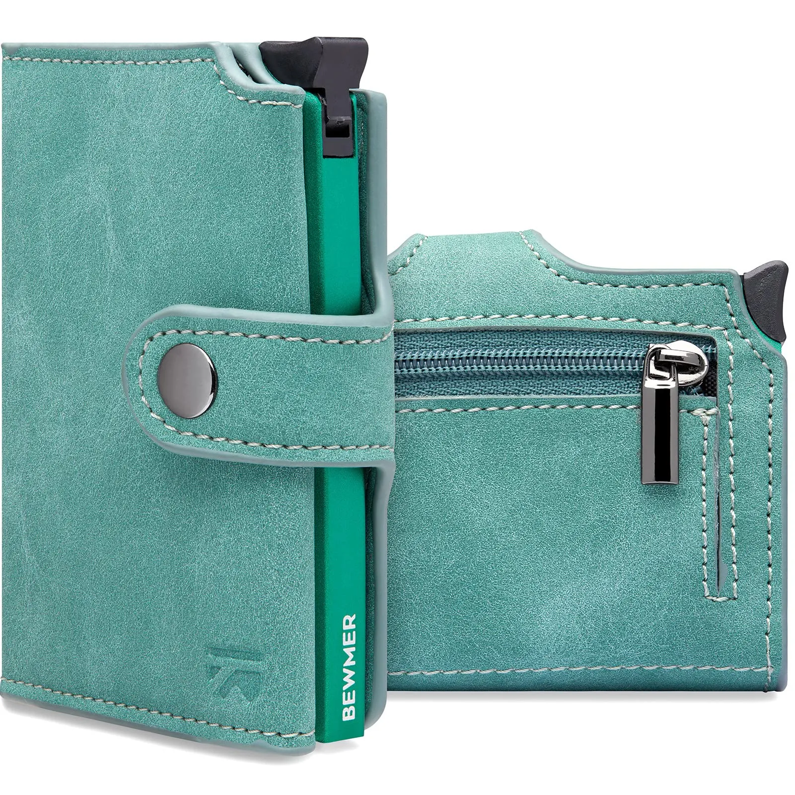 BEWMER v2 Portafoglio Uomo Slim in Similpelle con Protezione RFID, Porta Carte di Credito e Portamonete, Turchese Verde - immagine 1