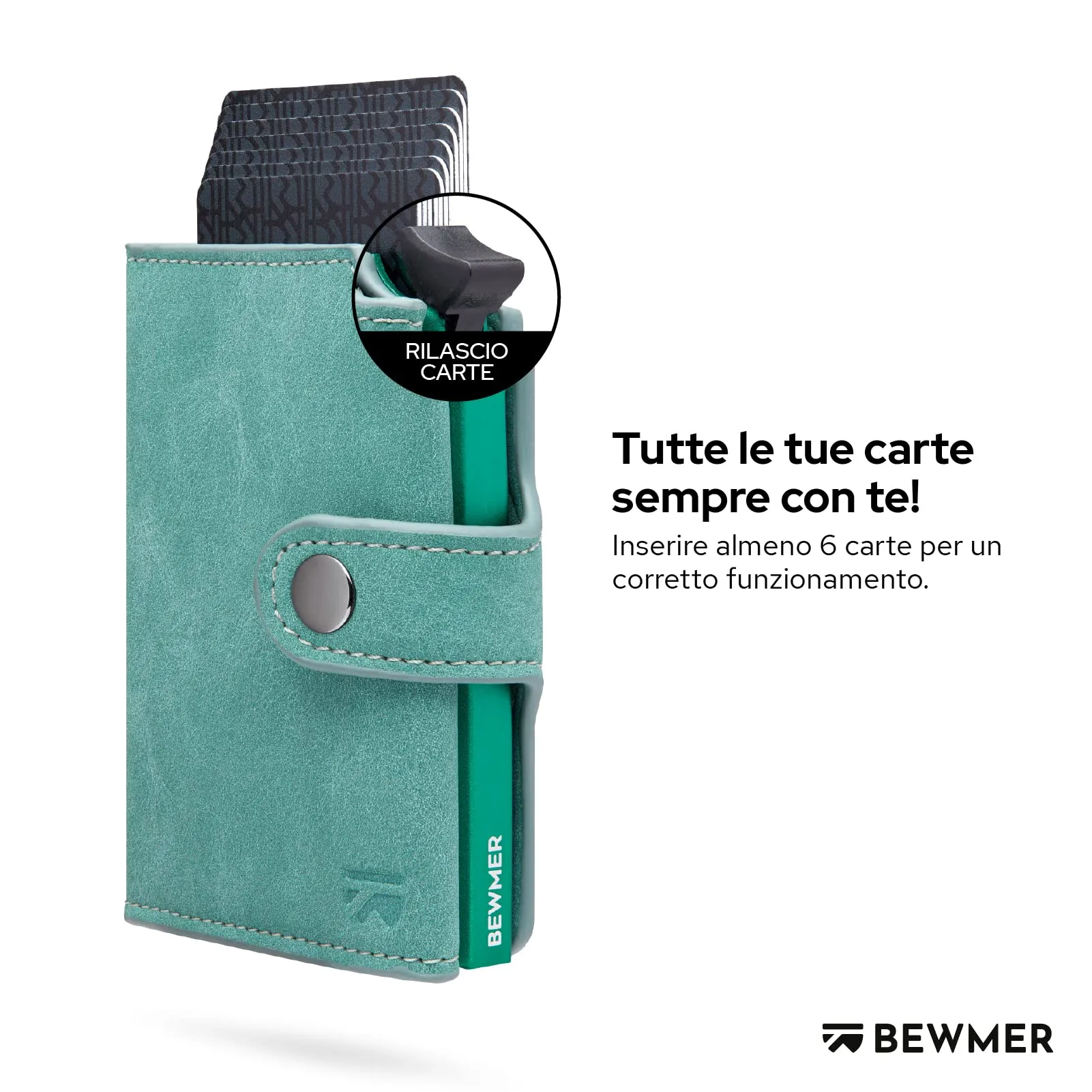 BEWMER v2 Portafoglio Uomo Slim in Similpelle con Protezione RFID, Porta Carte di Credito e Portamonete, Turchese Verde - immagine 2
