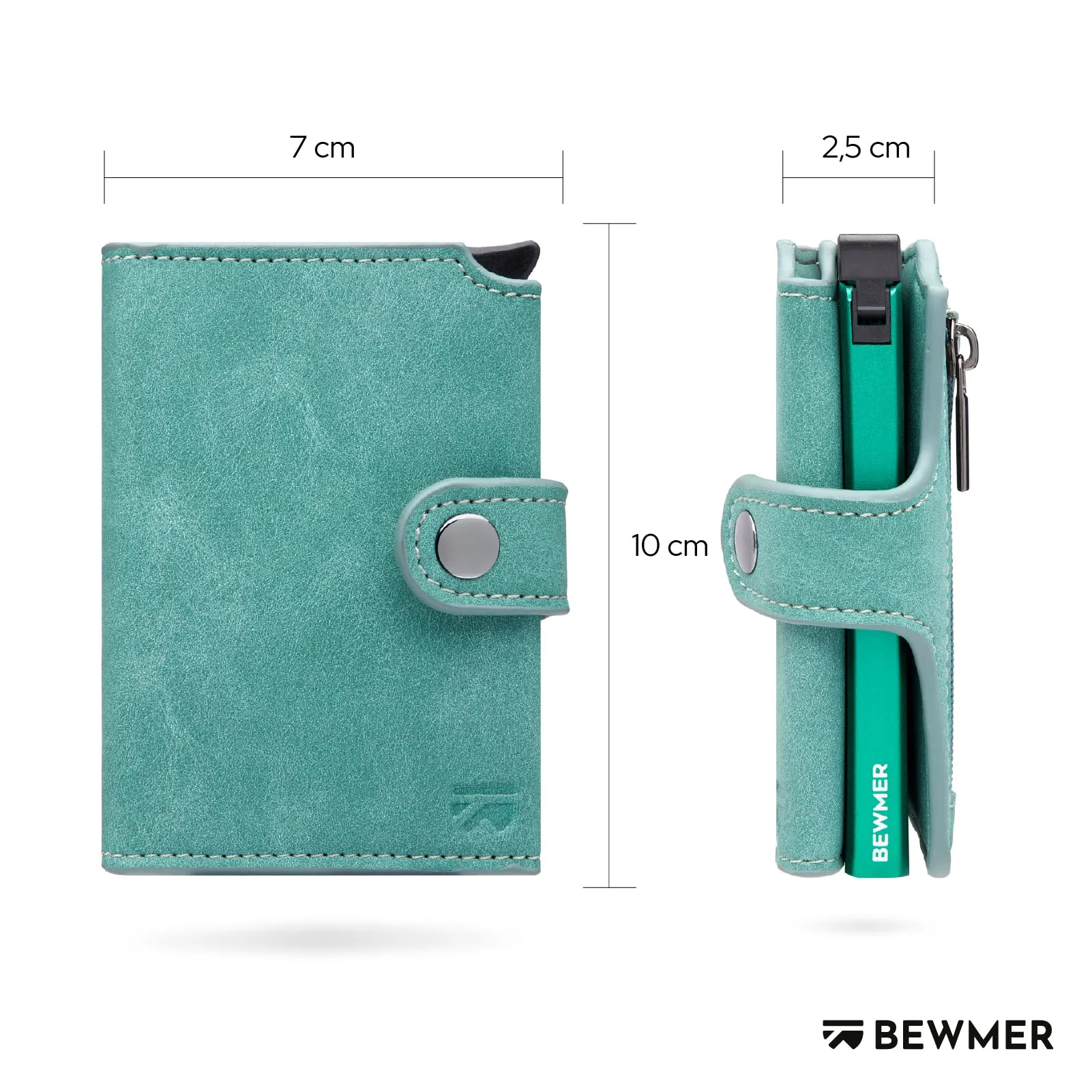 BEWMER v2 Portafoglio Uomo Slim in Similpelle con Protezione RFID, Porta Carte di Credito e Portamonete, Turchese Verde - immagine 5