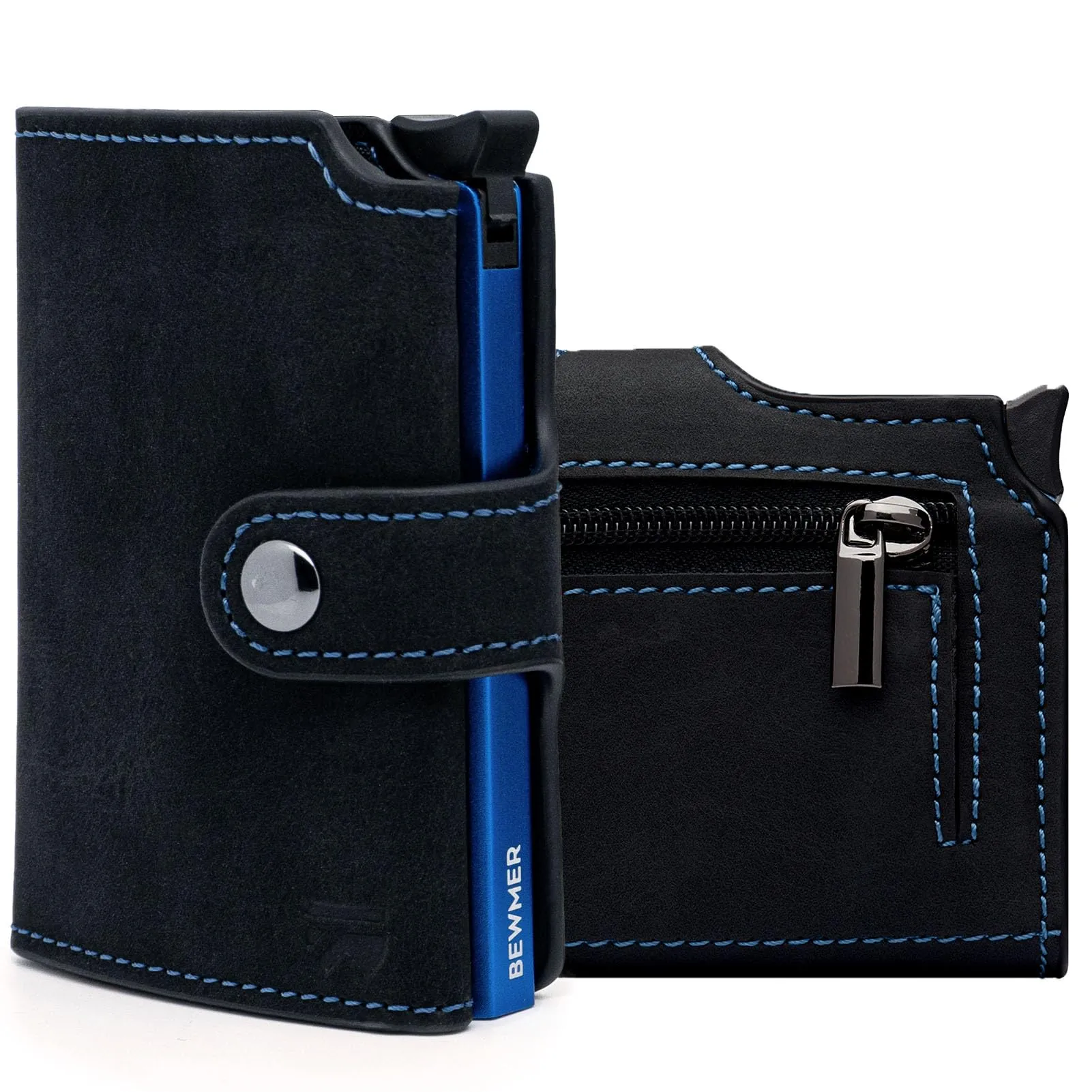 BEWMER v2 Portafoglio Uomo Slim in Similpelle con Protezione RFID, Porta Carte di Credito e Portamonete, Nero Azzurro - immagine 1