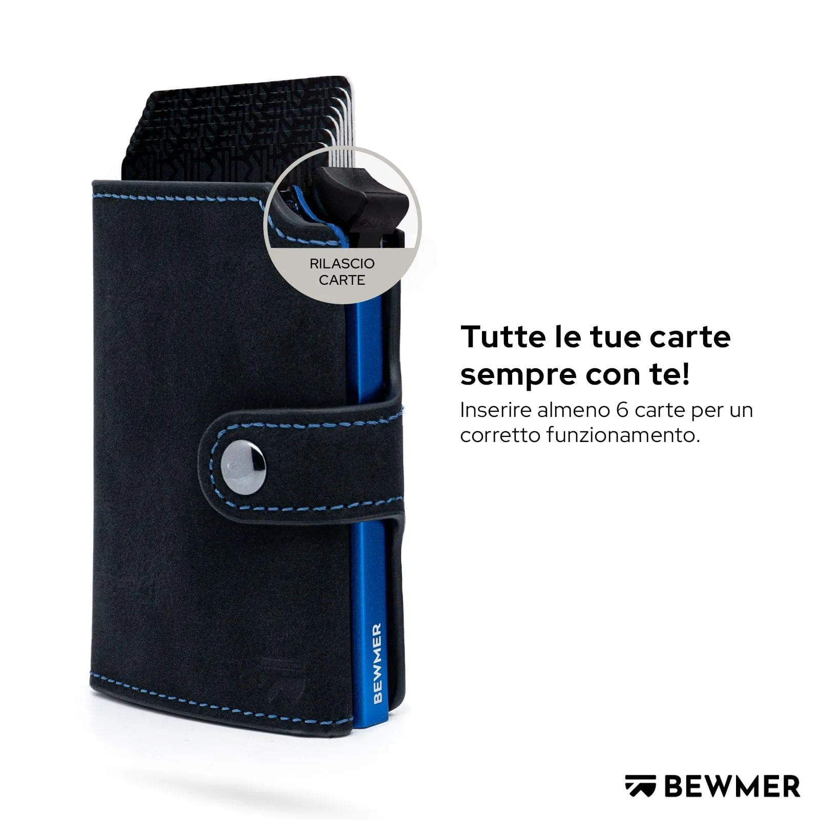 BEWMER v2 Portafoglio Uomo Slim in Similpelle con Protezione RFID, Porta Carte di Credito e Portamonete, Nero Azzurro - immagine 2